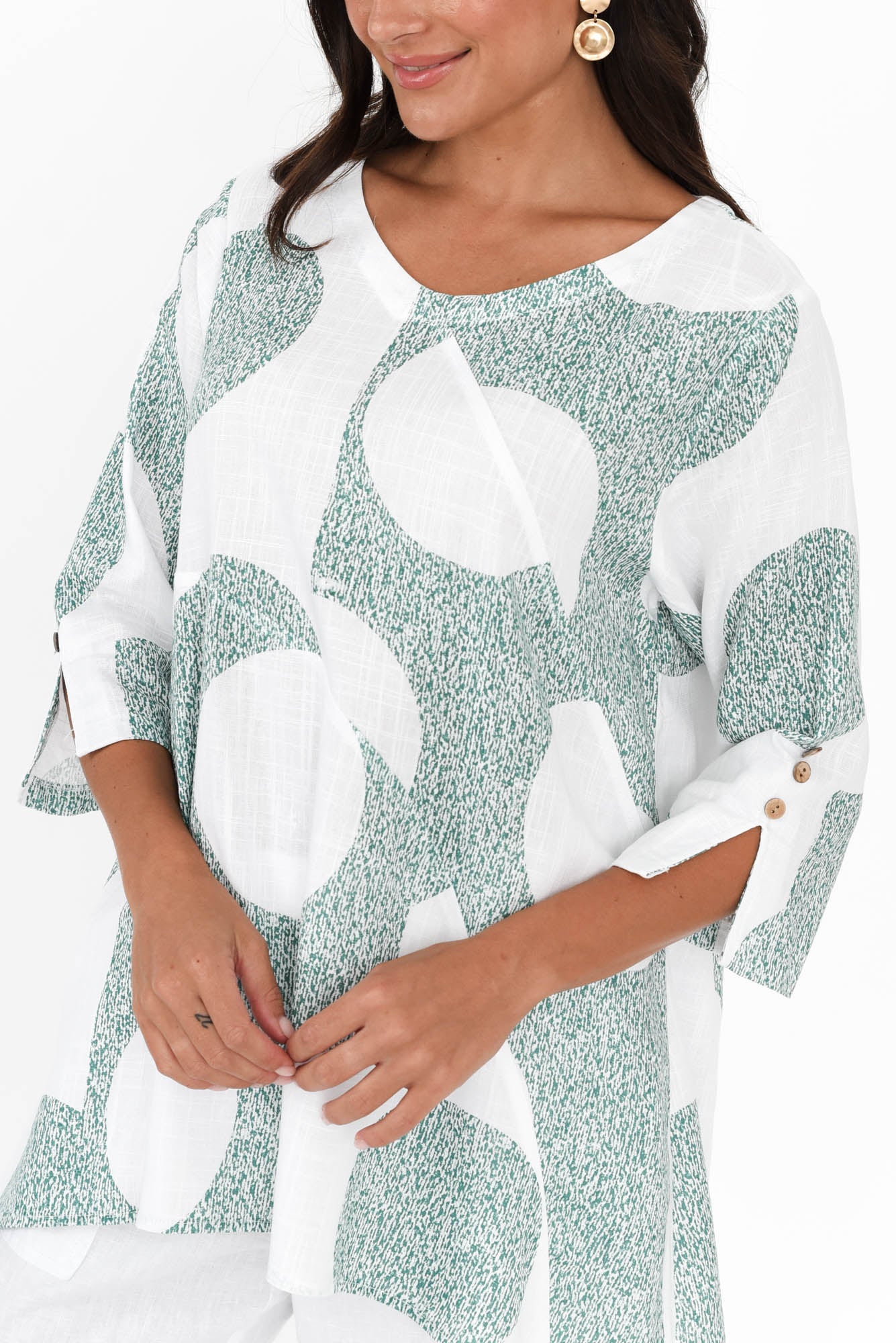 Dina Green Speckle Linen Cotton Top
