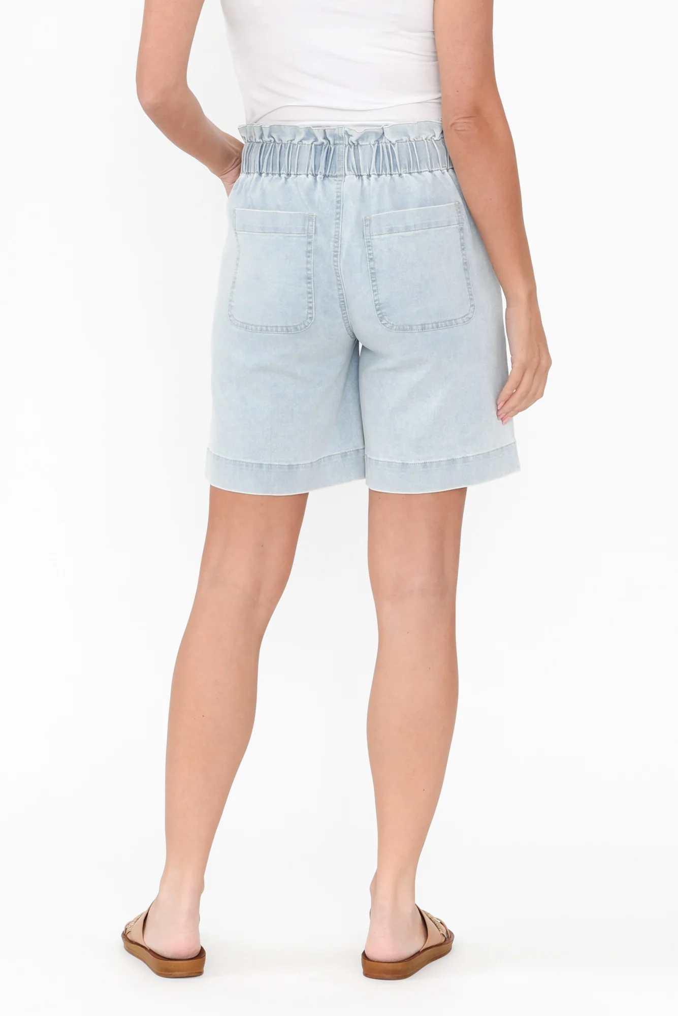 Lizzy Light Blue Denim Drawstring Shorts