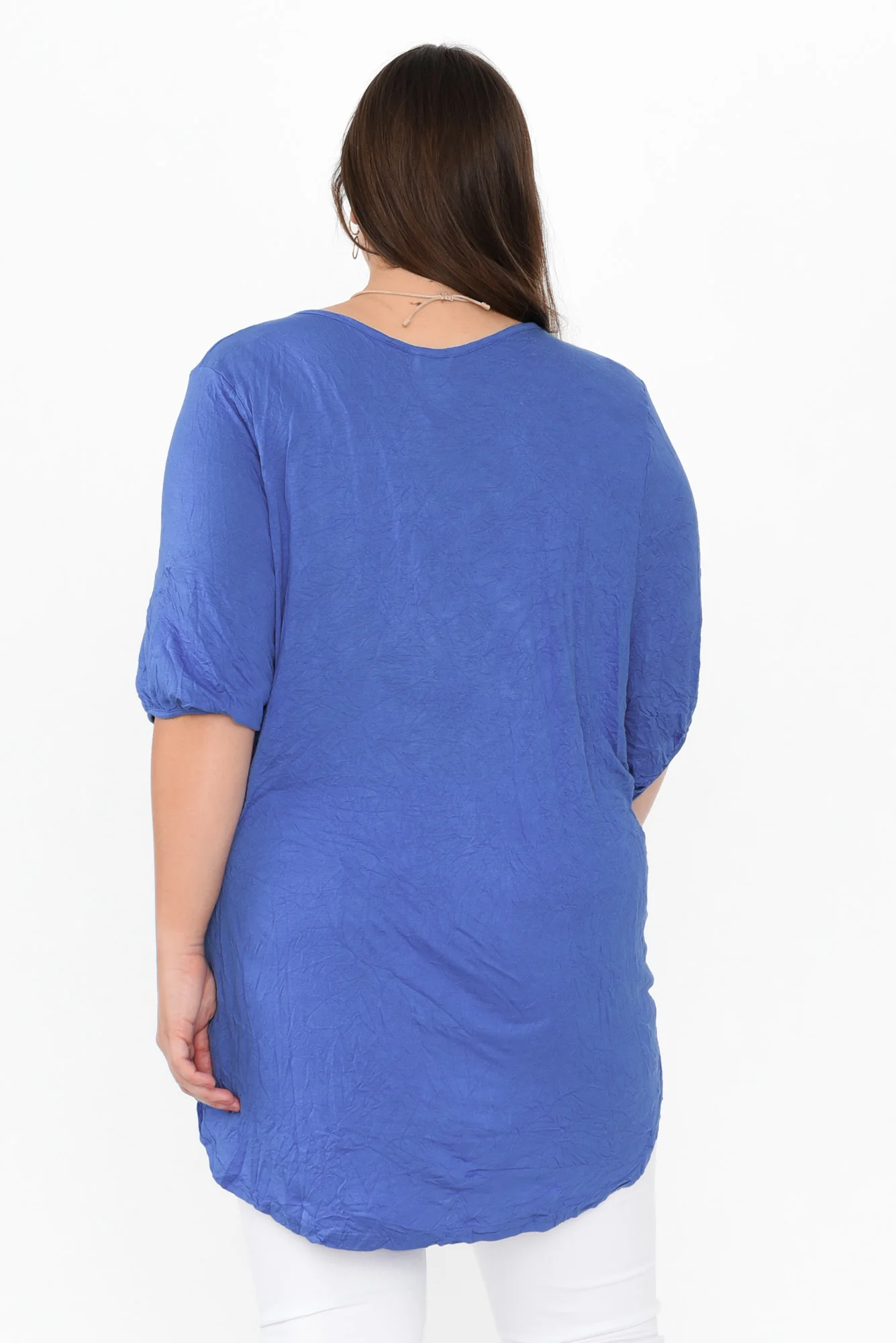 Agnes Cobalt Crinkle Cotton Hi Lo Top