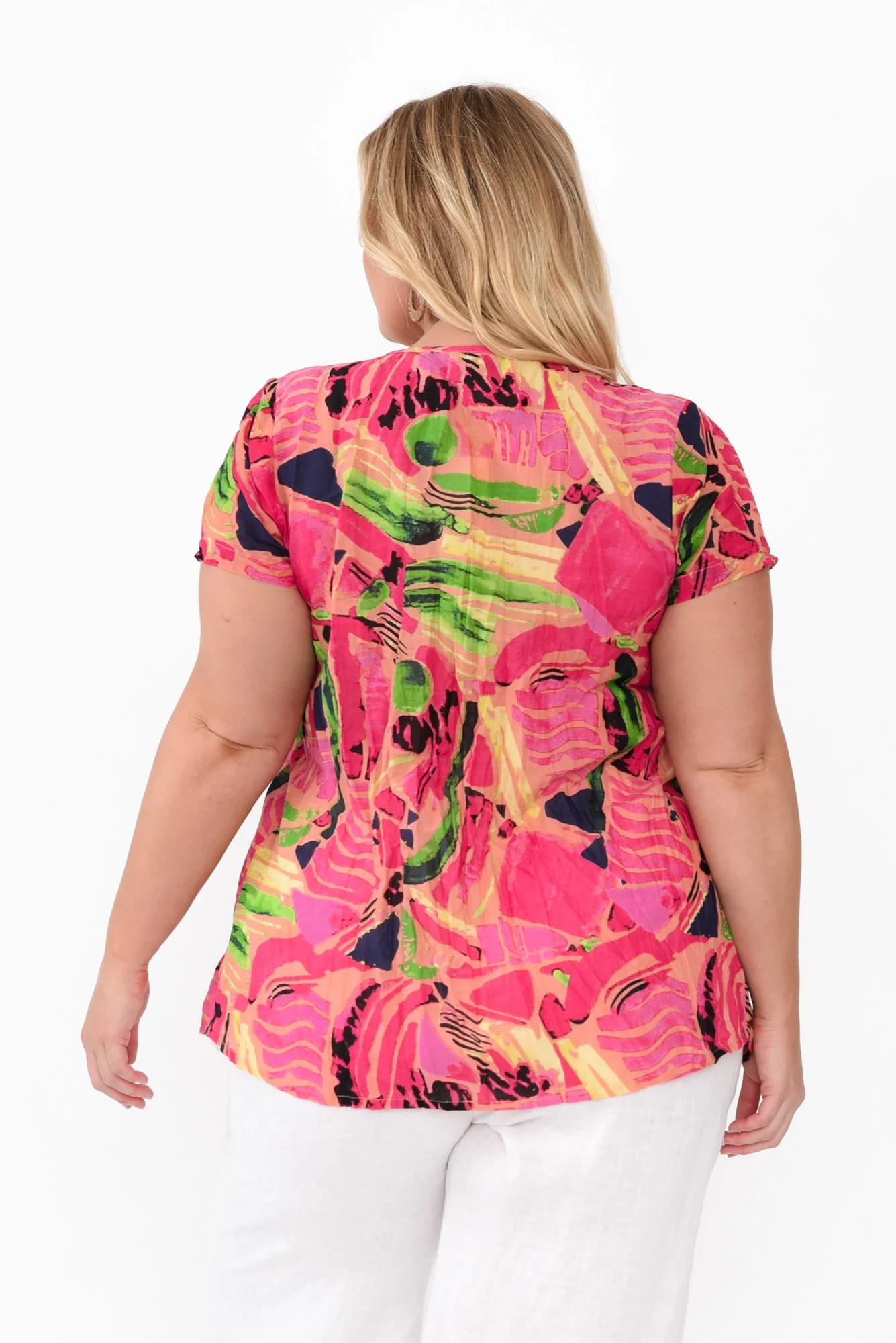 Fia Pink Mosaic Crinkle Cotton Top