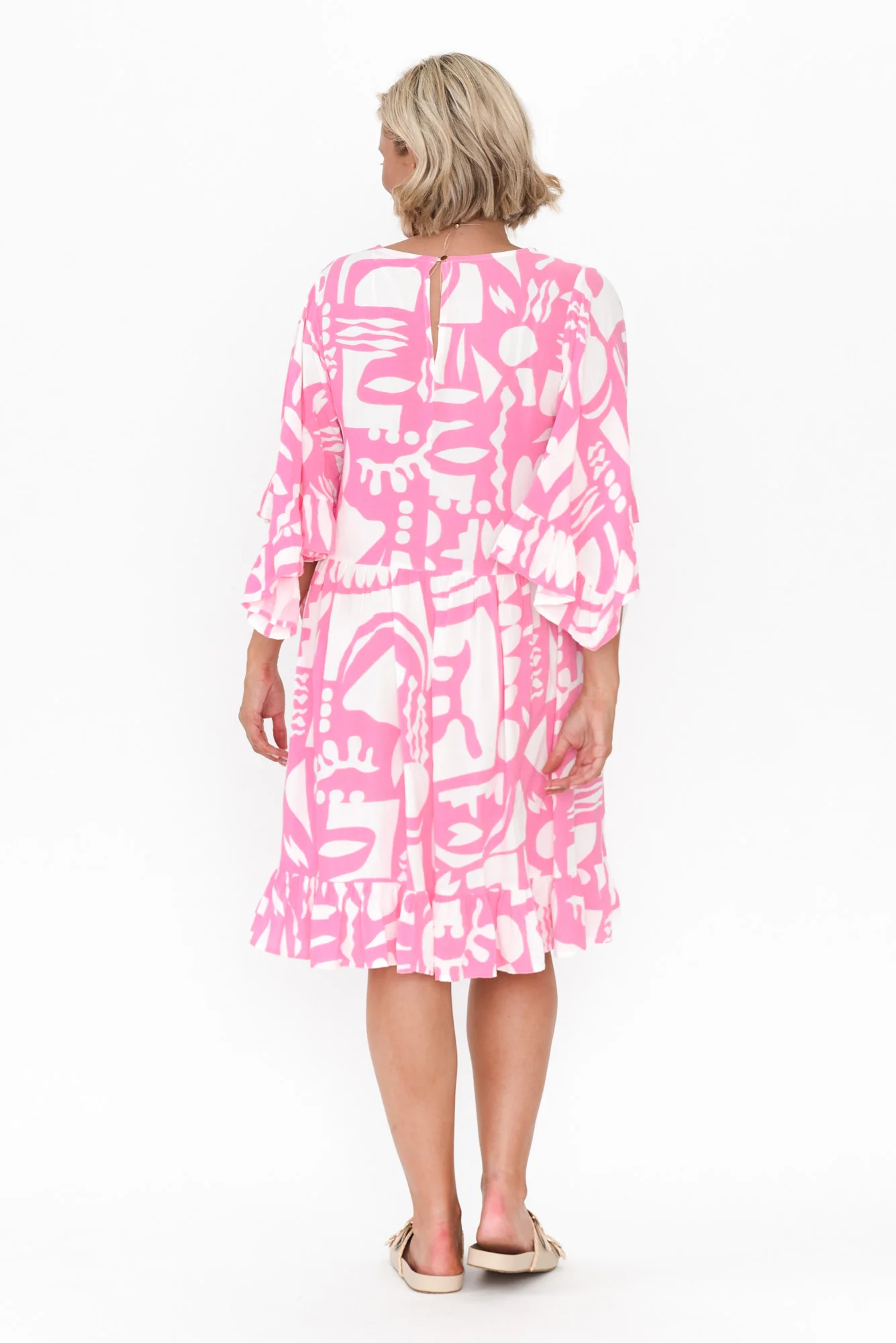 Osmund Pink Abstract Frill Dress