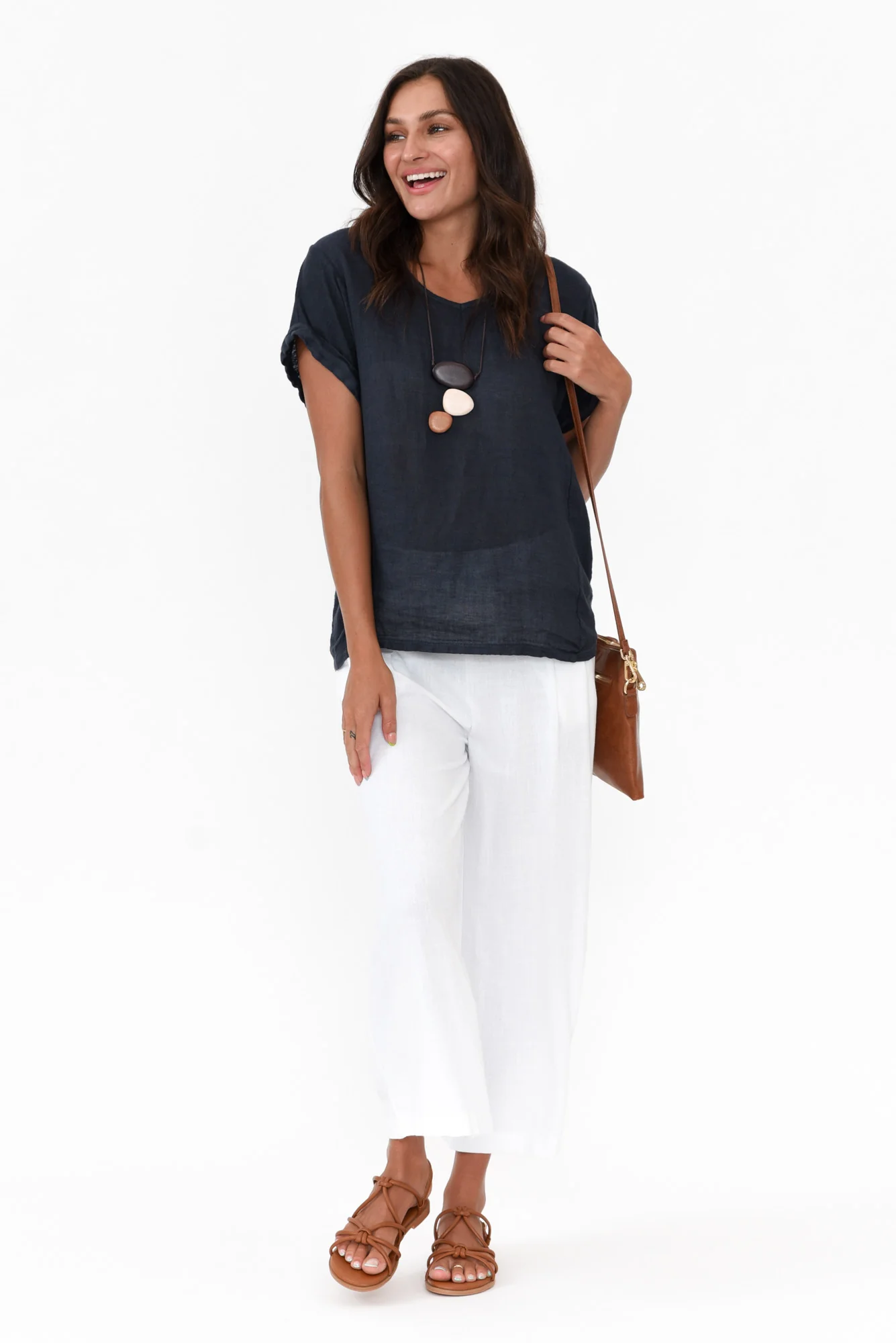 Anna Navy Linen Tee