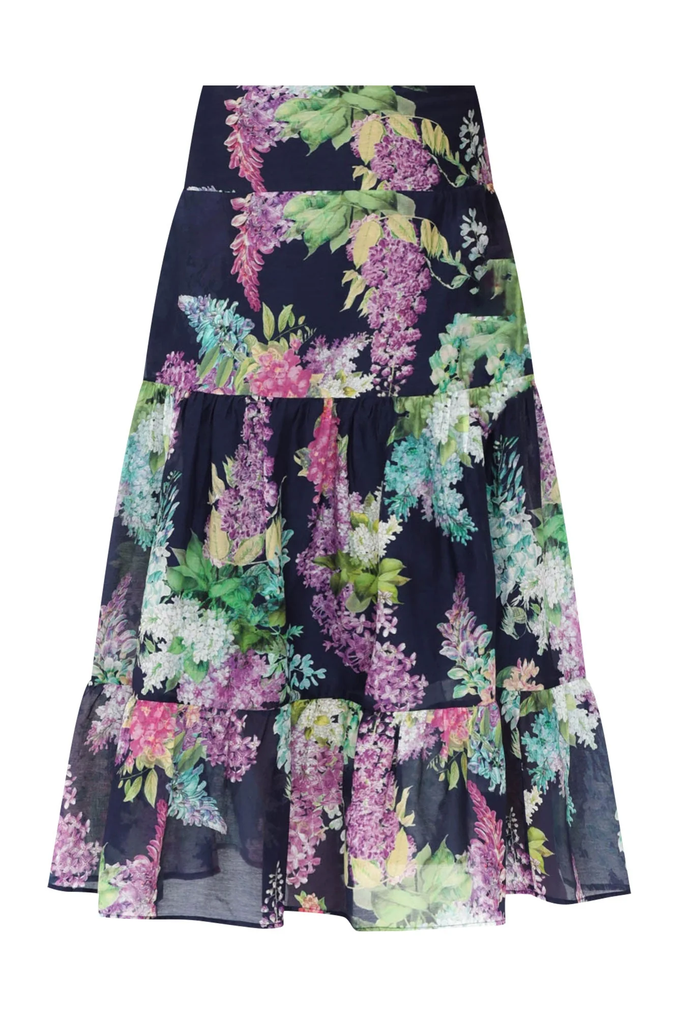 Bahia Navy Wisteria Cotton Silk Skirt