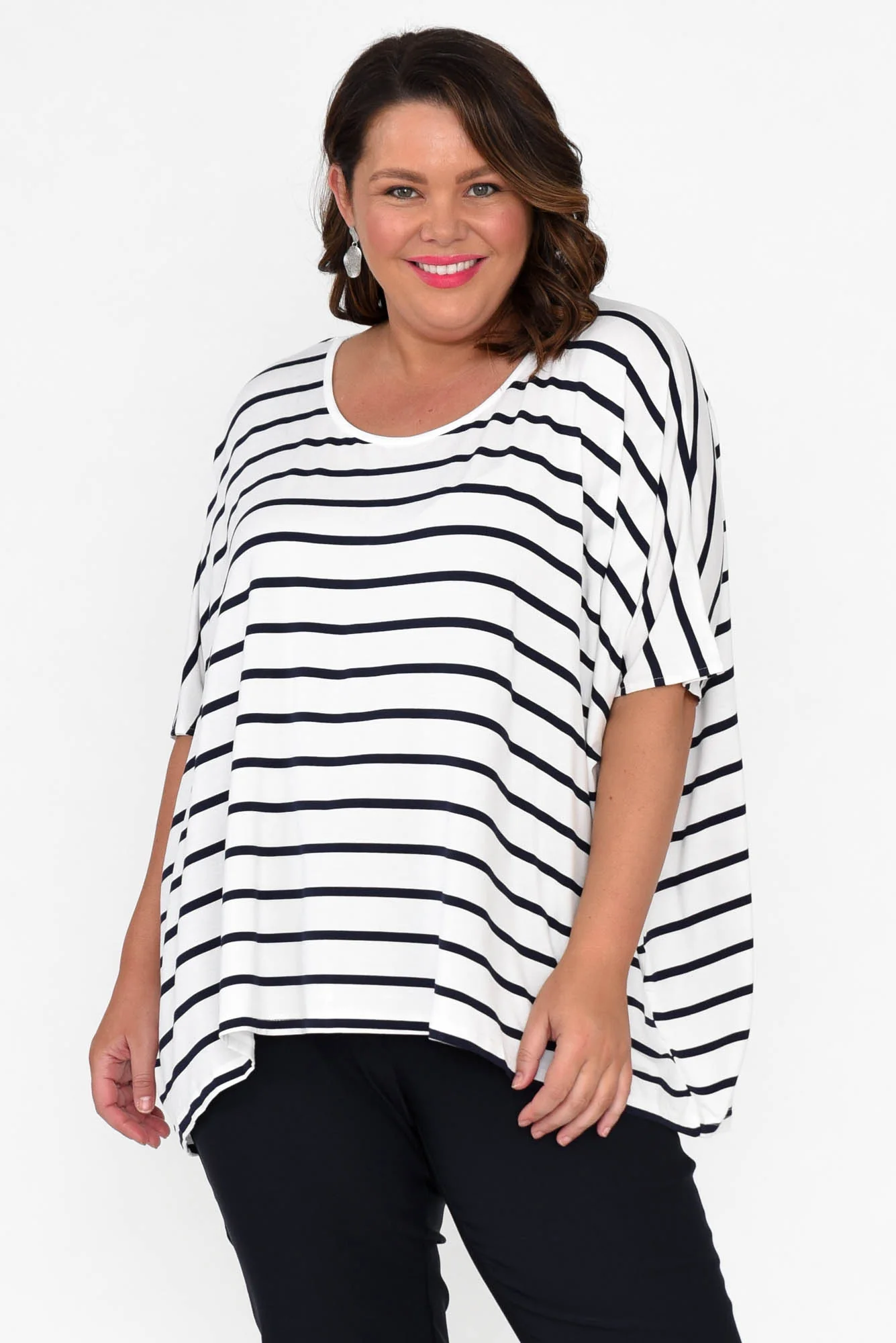 Sorronda White Stripe Bamboo Batwing Top
