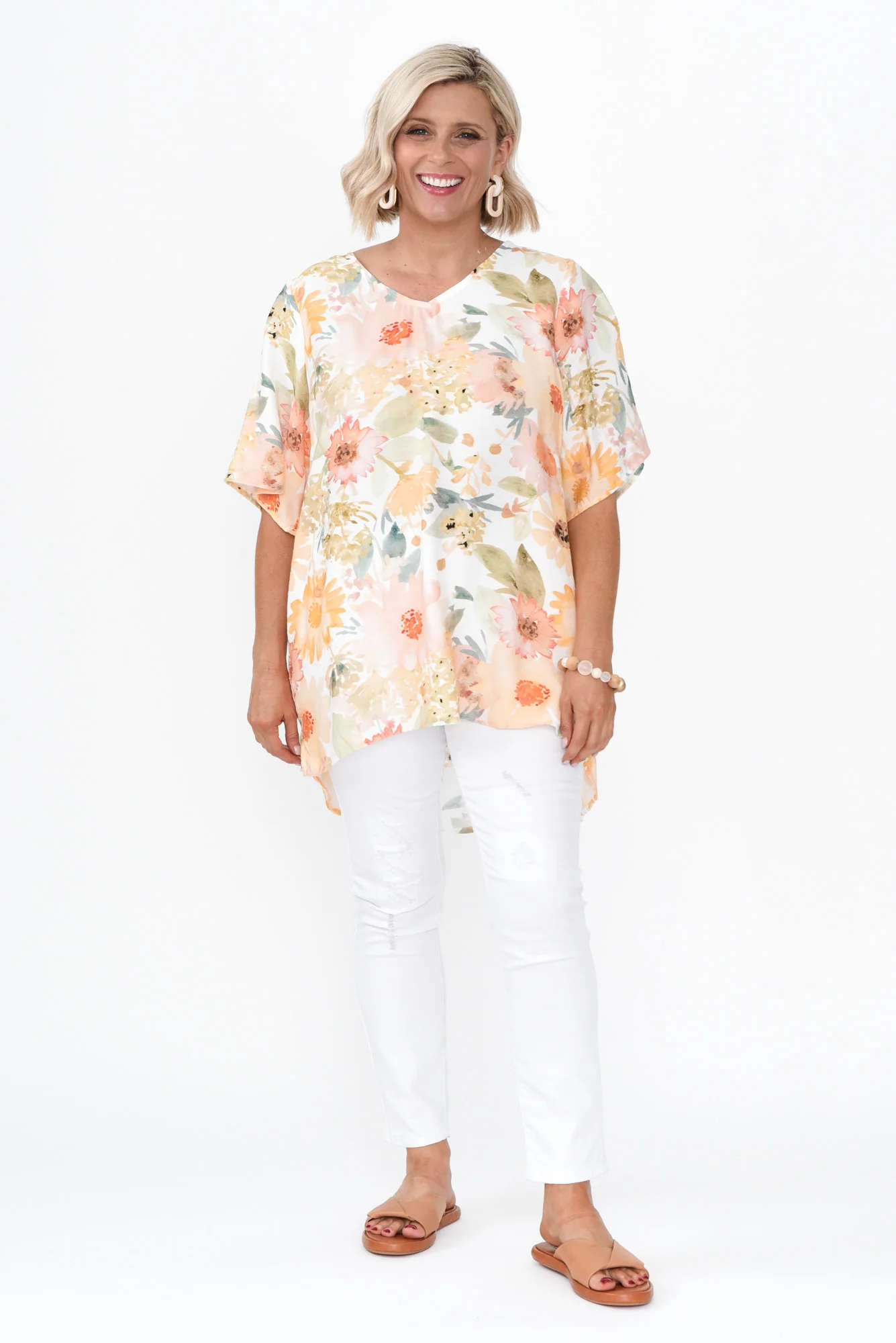 Marian White Floral Linen Blend Top