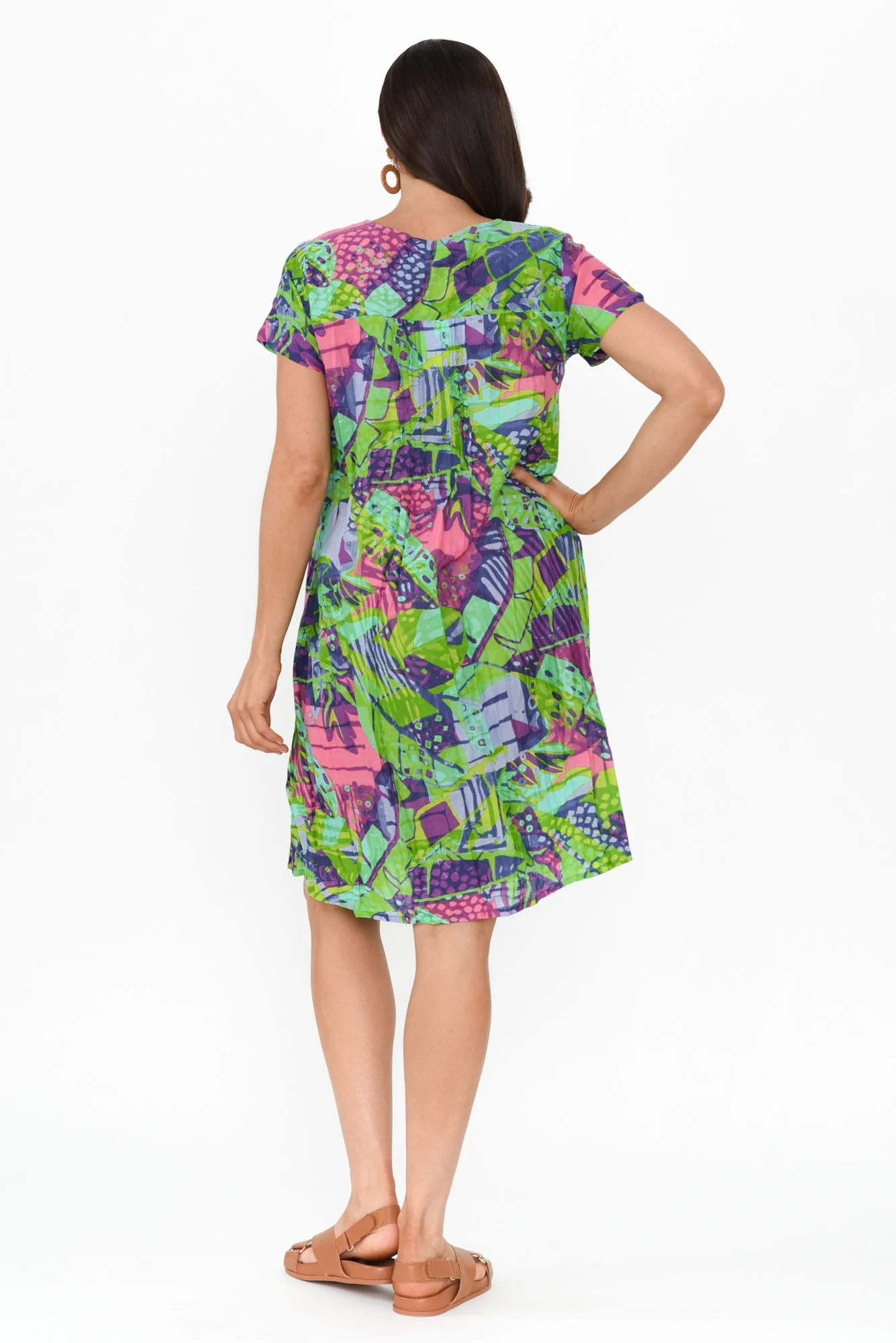 Sabina Turquoise Leaf Crinkle Cotton Dress
