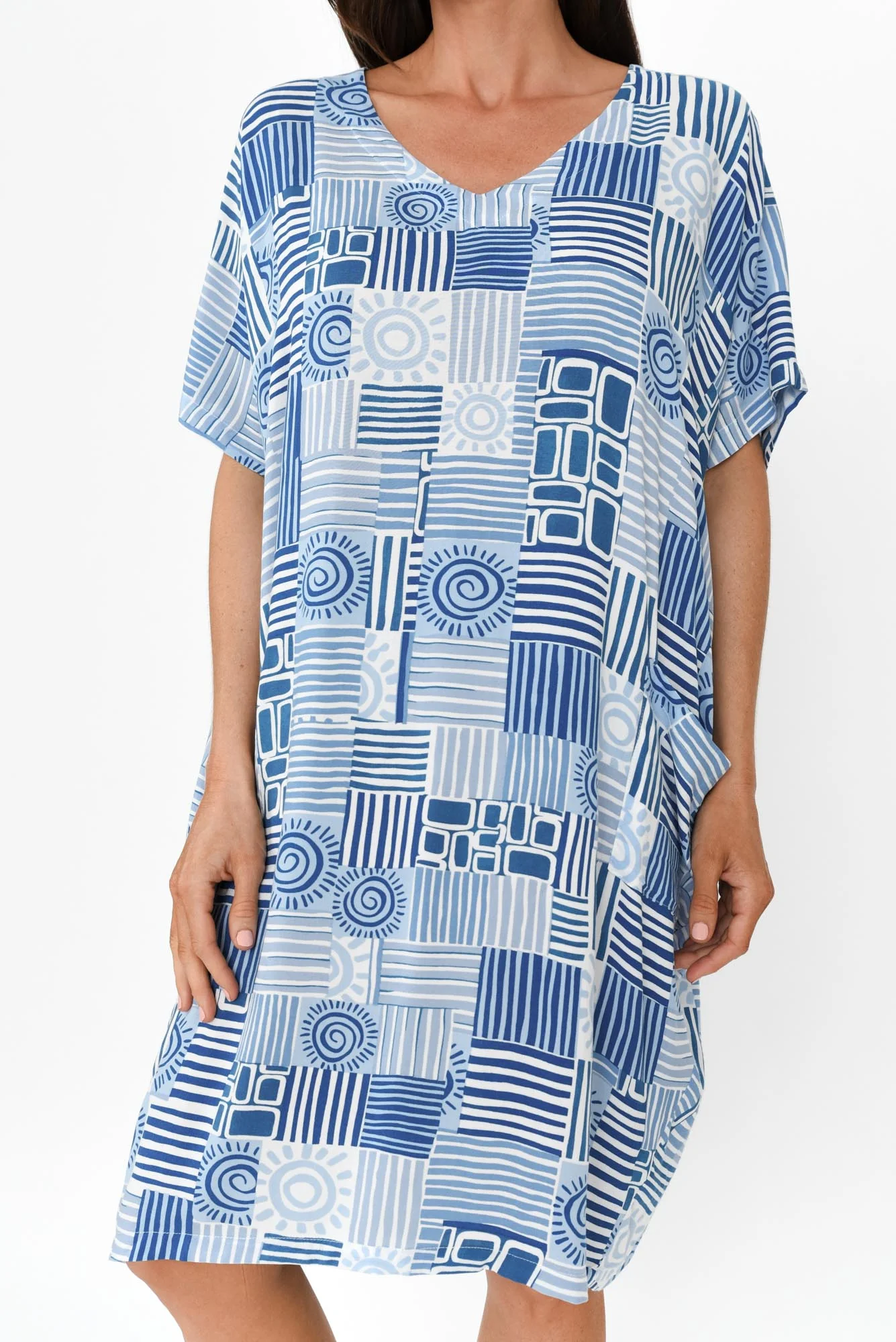 Esma Blue Abstract Pocket Dress