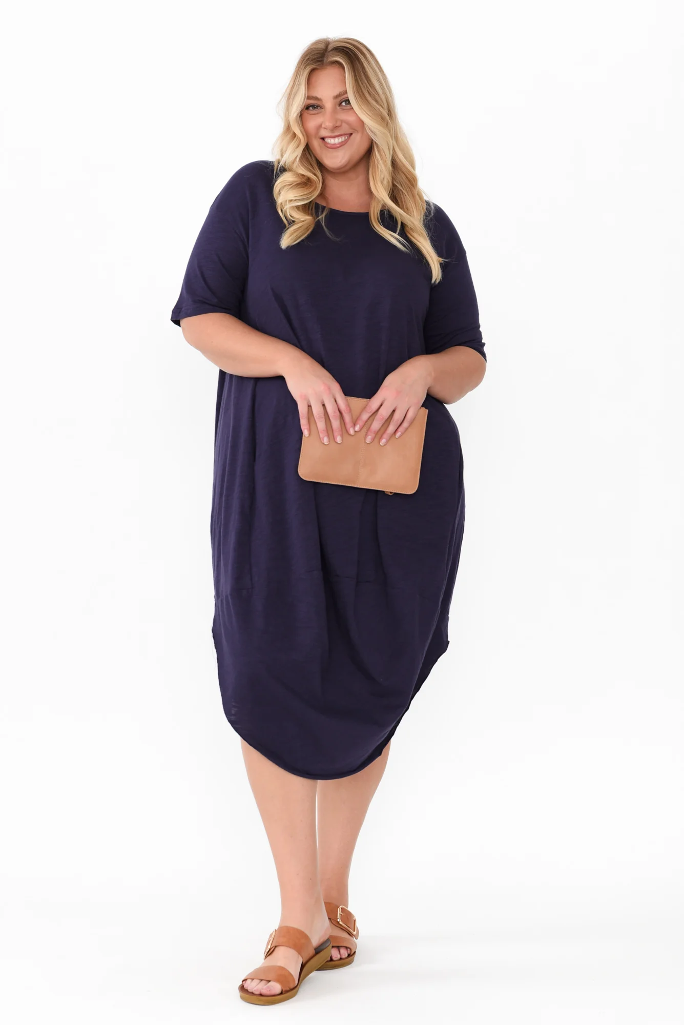 Mita Navy Cotton Slub Scoop Dress