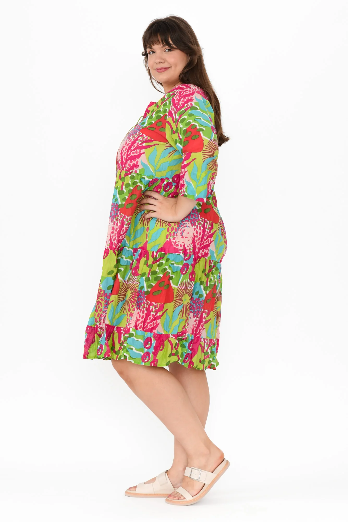 Milana Green Botanical Crinkle Cotton Dress