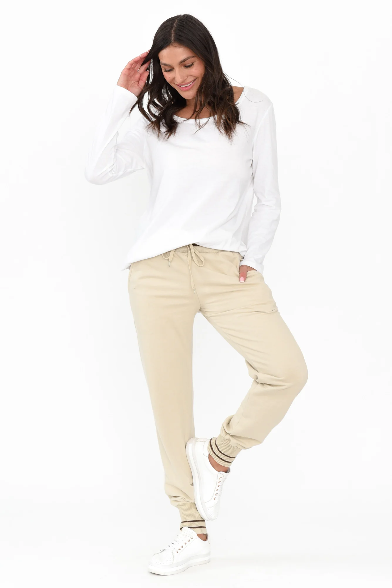 Claude Natural Cotton Blend Drawstring Pants