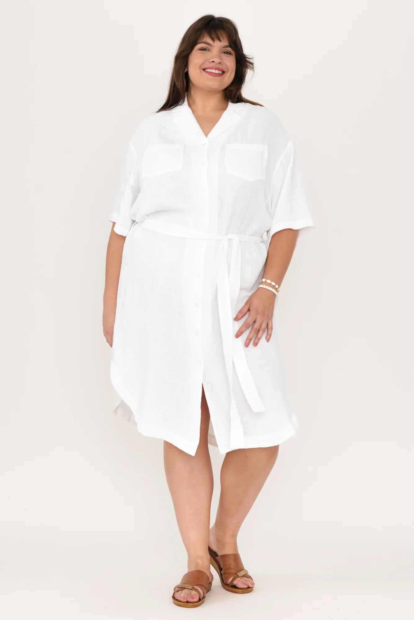 Tahiti White Cotton Cheesecloth Tie Dress