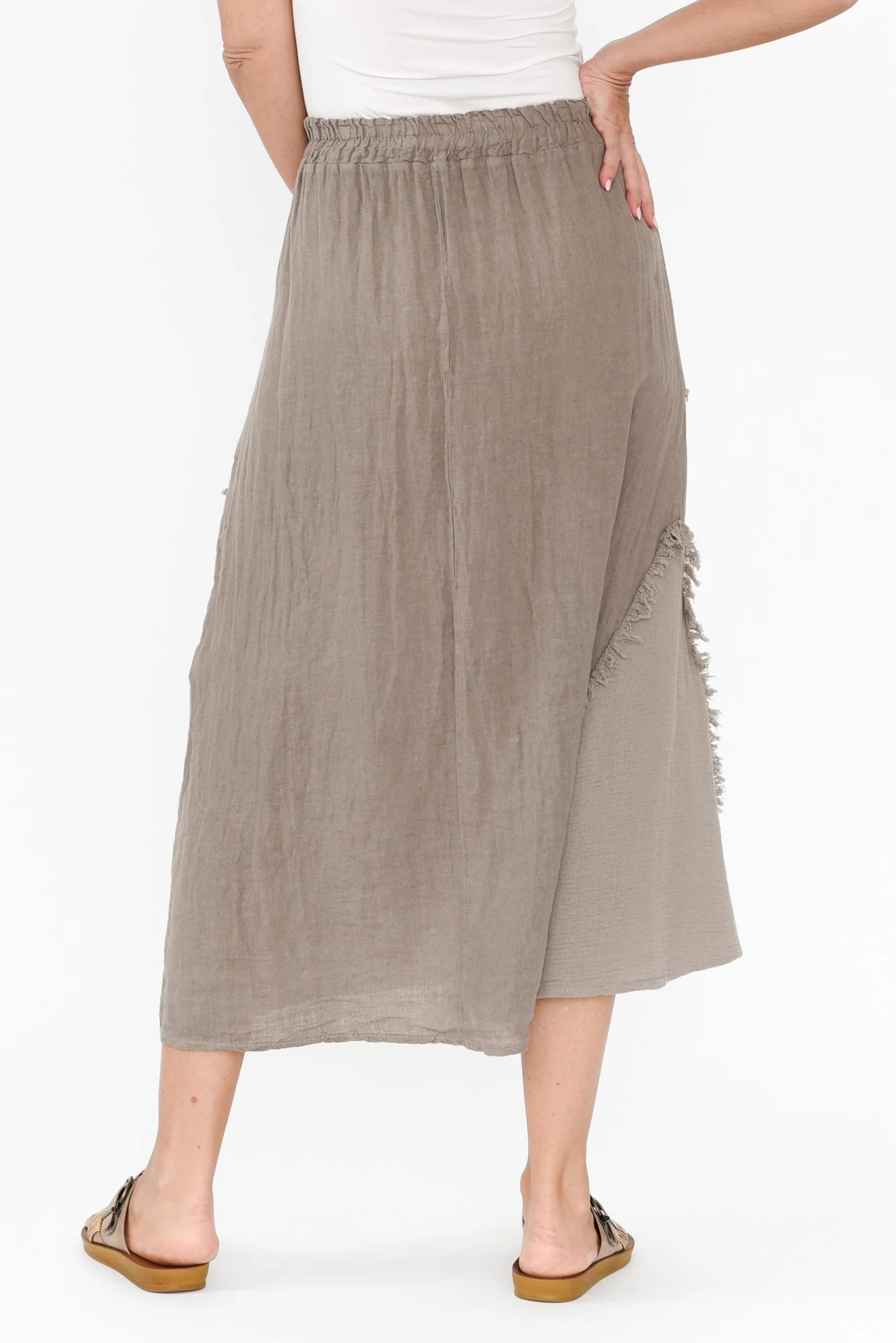 Lunar Taupe Linen Frayed Skirt
