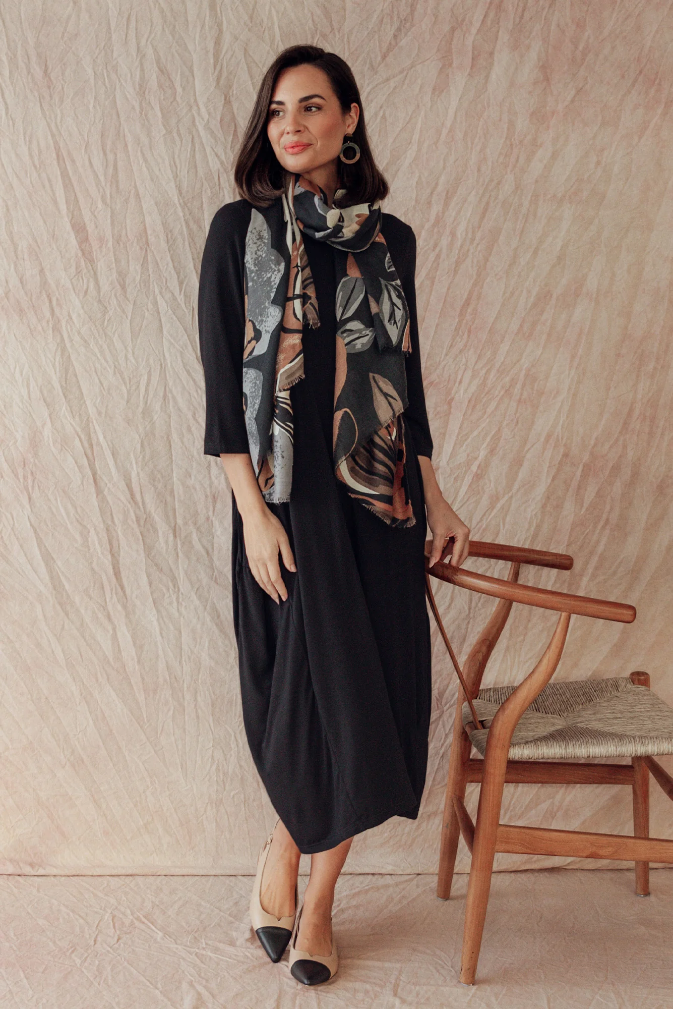 Glenda Black Sleeved Crescent Dress