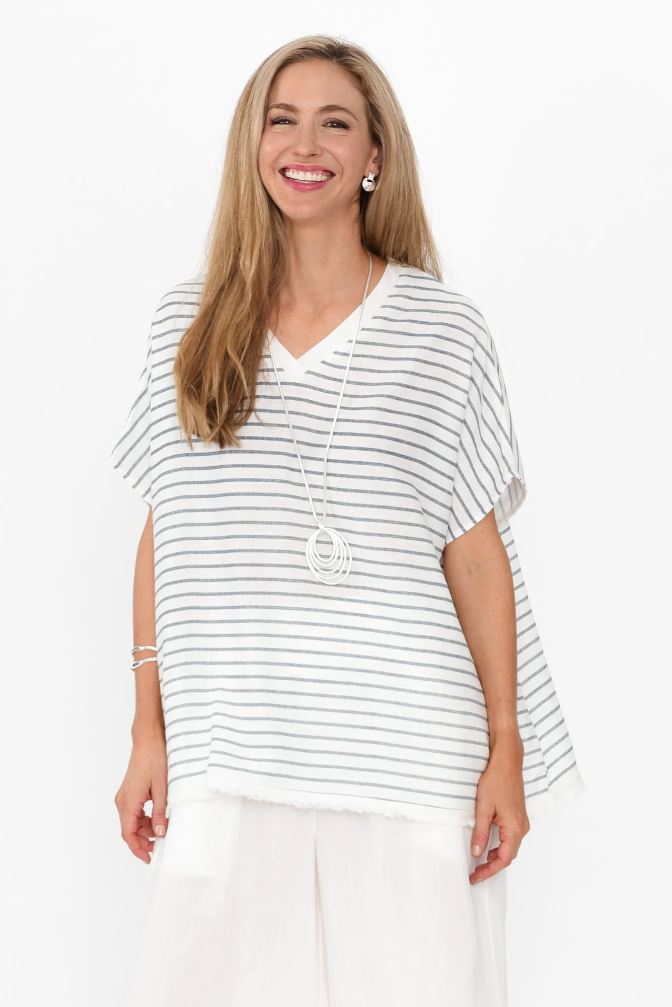 Hanley White Stripe Linen Blend Top