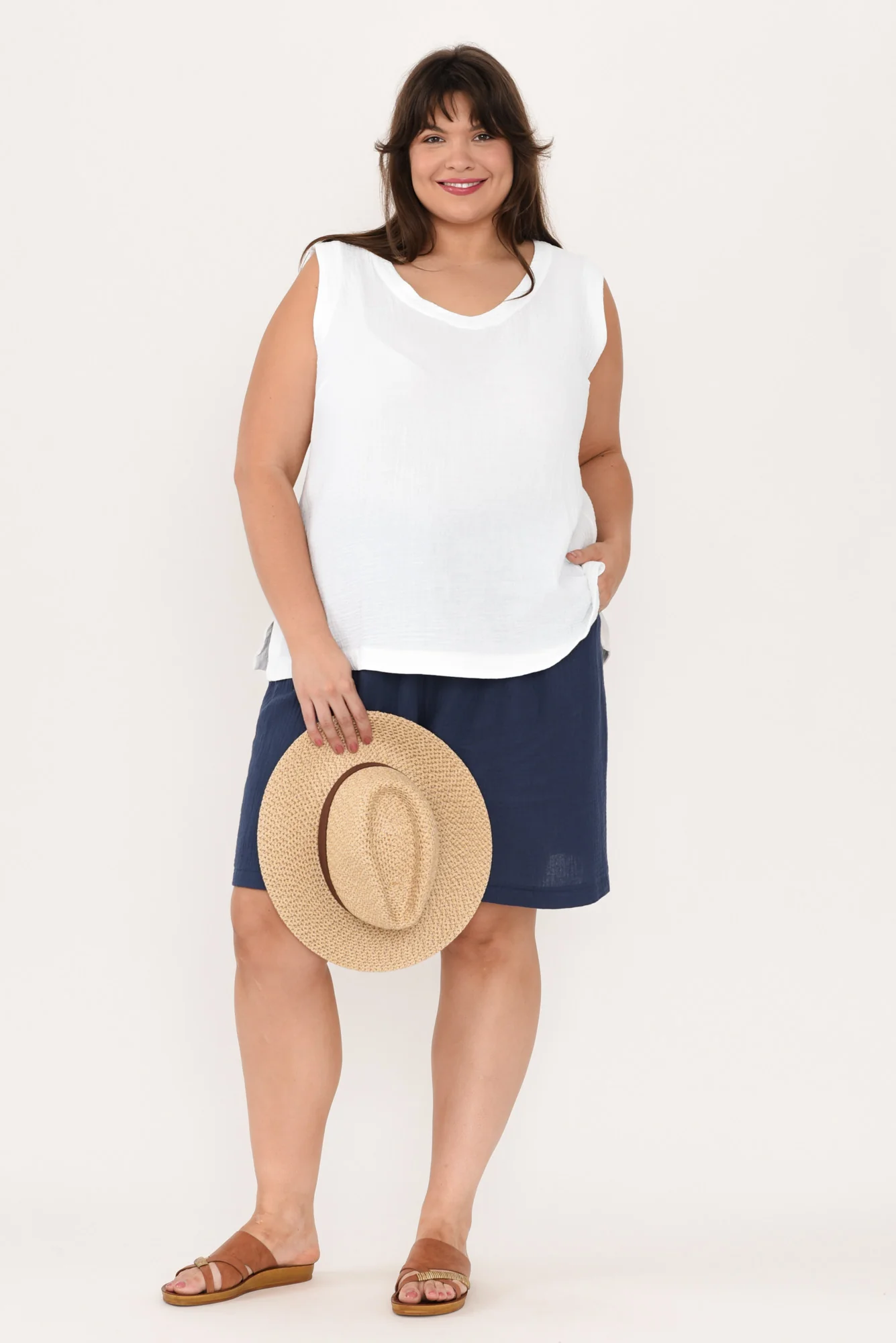 Reuben White Cotton Cheesecloth Tank