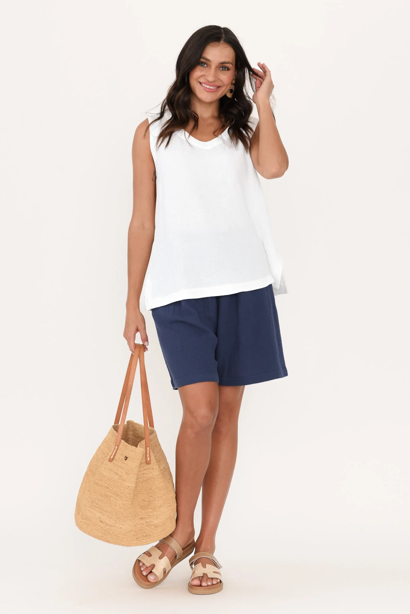 Naples Navy Cotton Cheesecloth Shorts