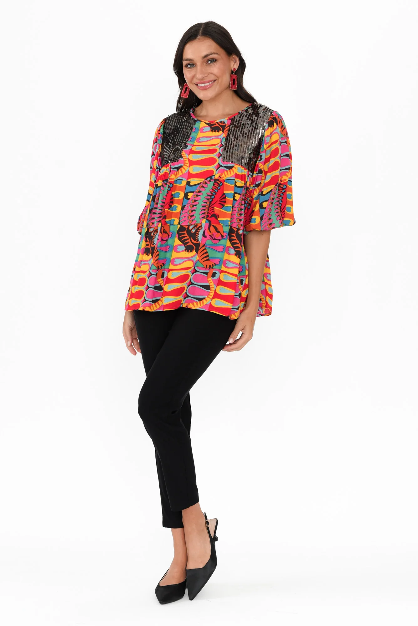 Lady Godiva Pink Abstract Sequin Blouse