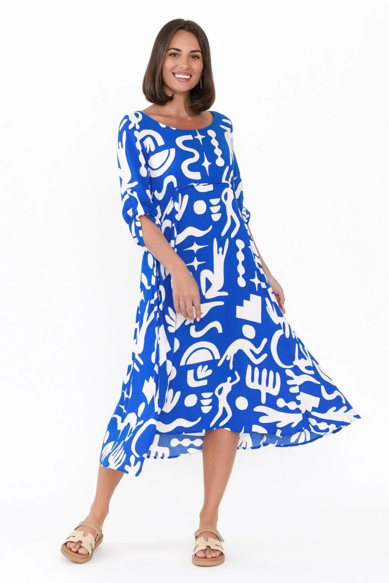 Curio Blue Abstract Crescent Dress
