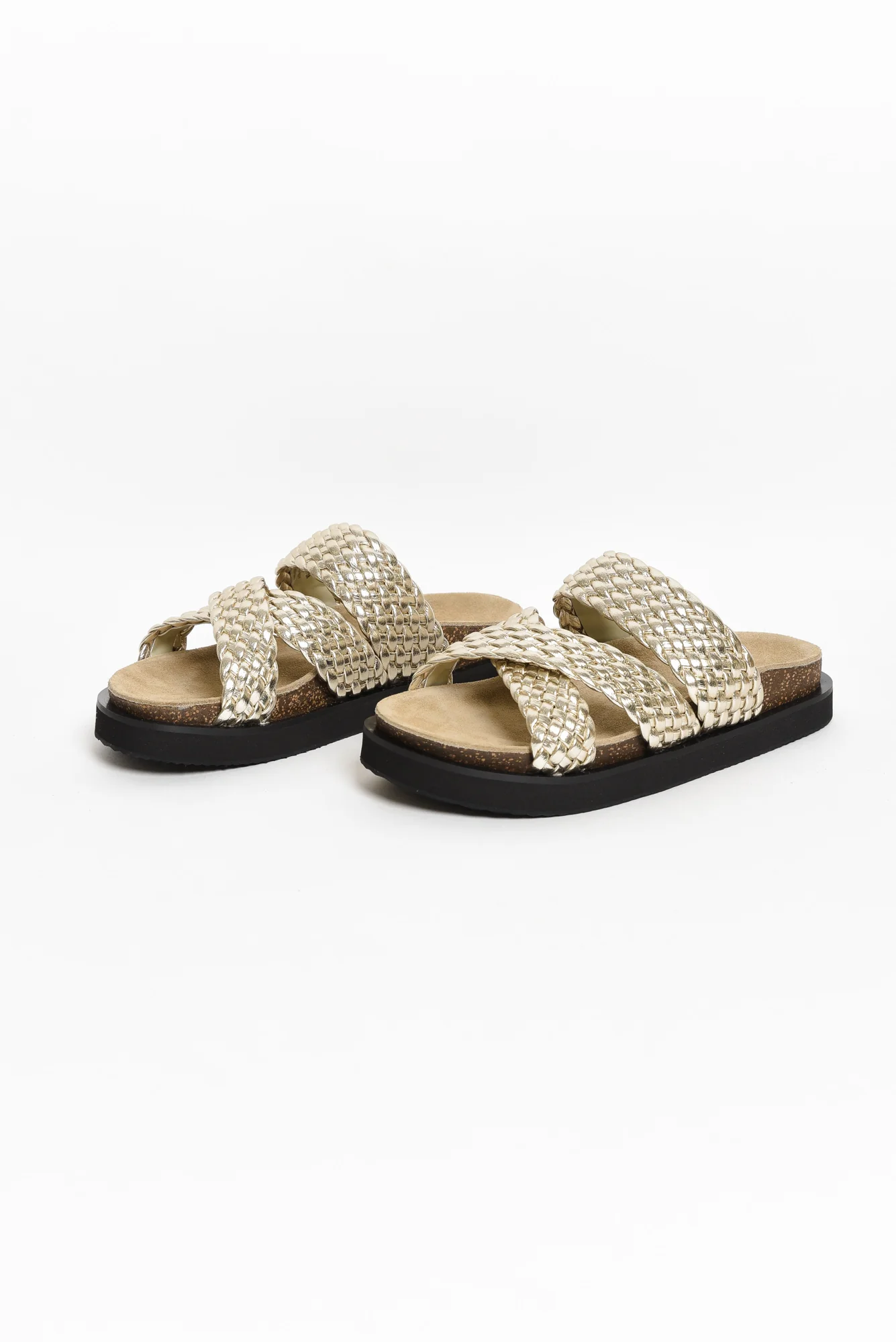 Rhode Gold Leather Woven Slide