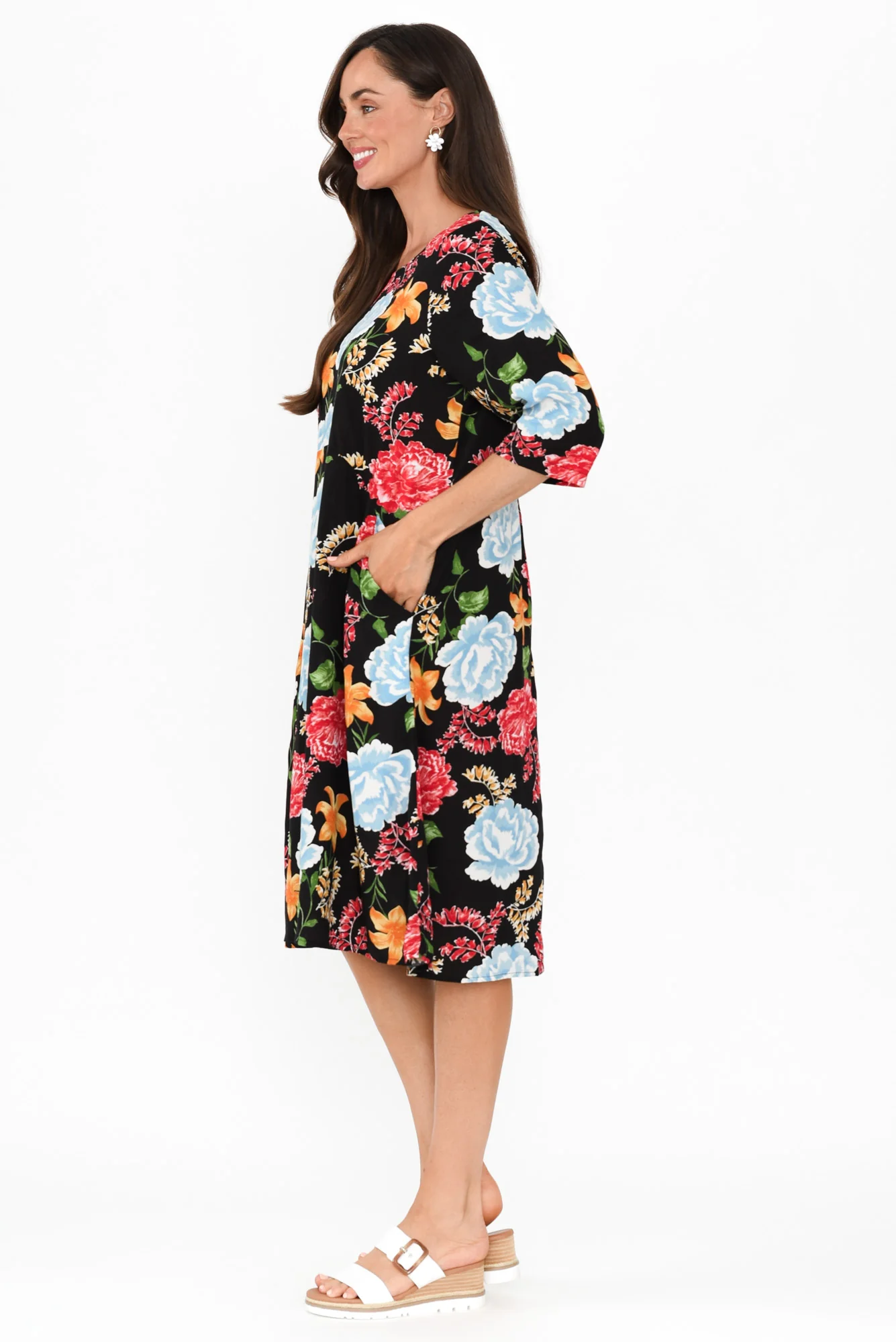 Jordana Black Floral Pocket Dress