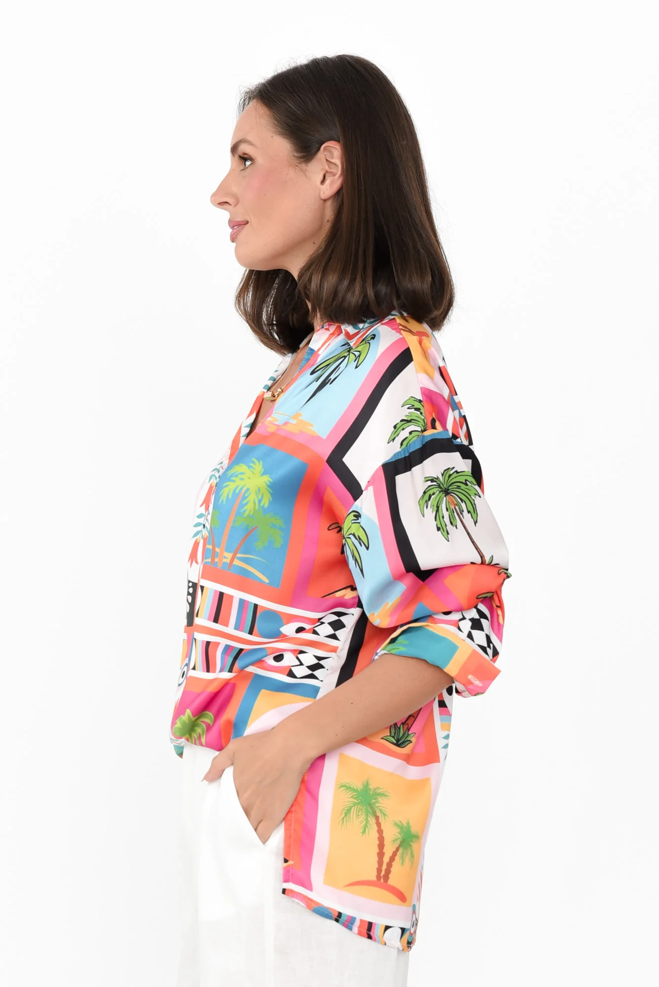 Suzy Pink Tropical V Neck Shirt