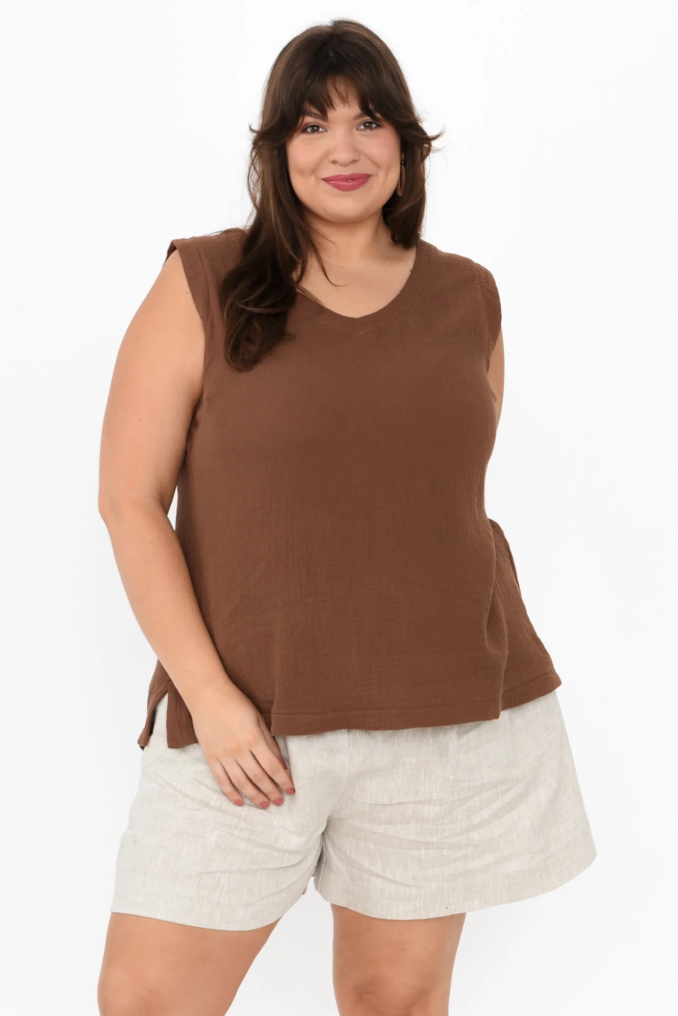 Reuben Mocha Cotton Cheesecloth Tank