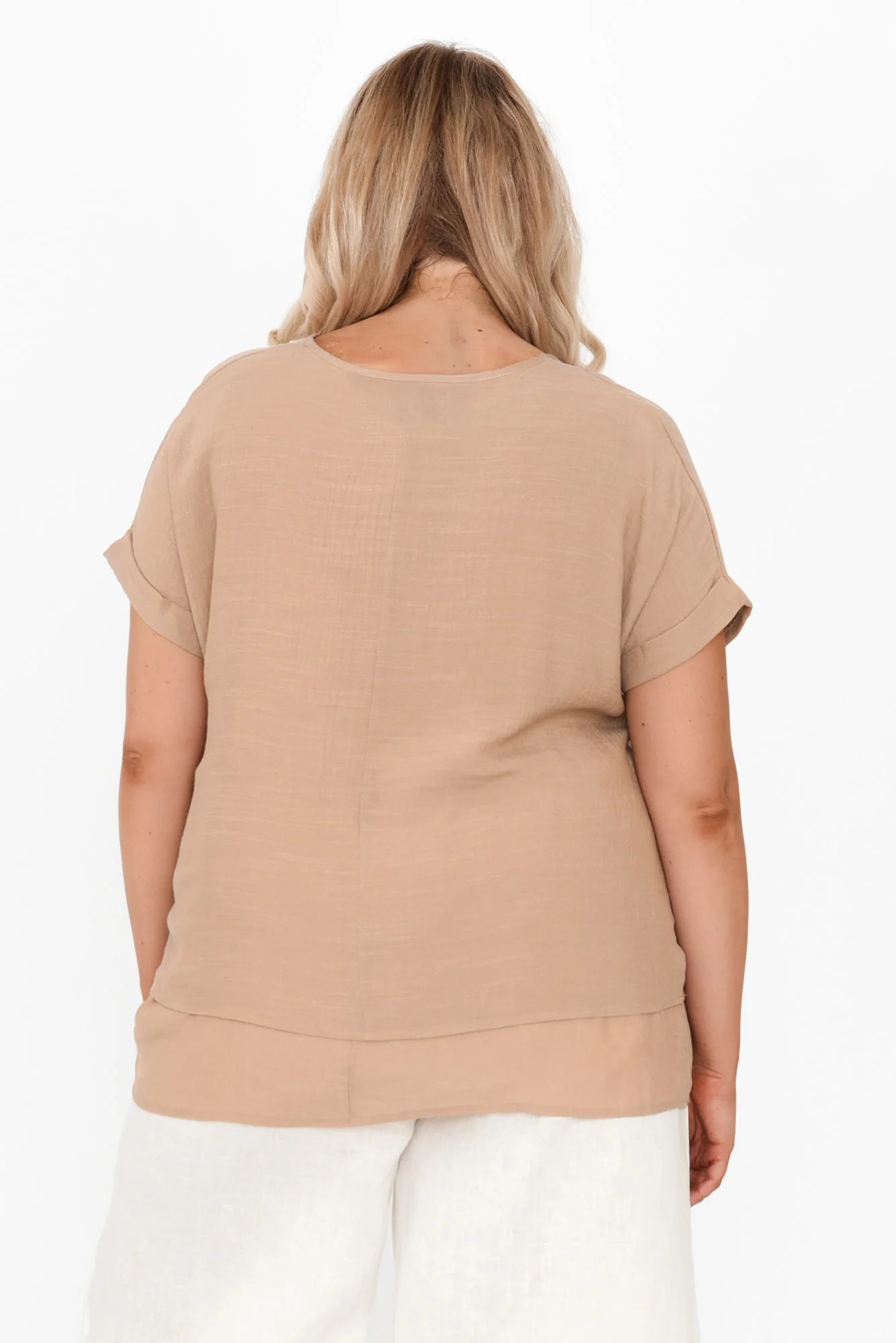 Abilene Beige Button Top