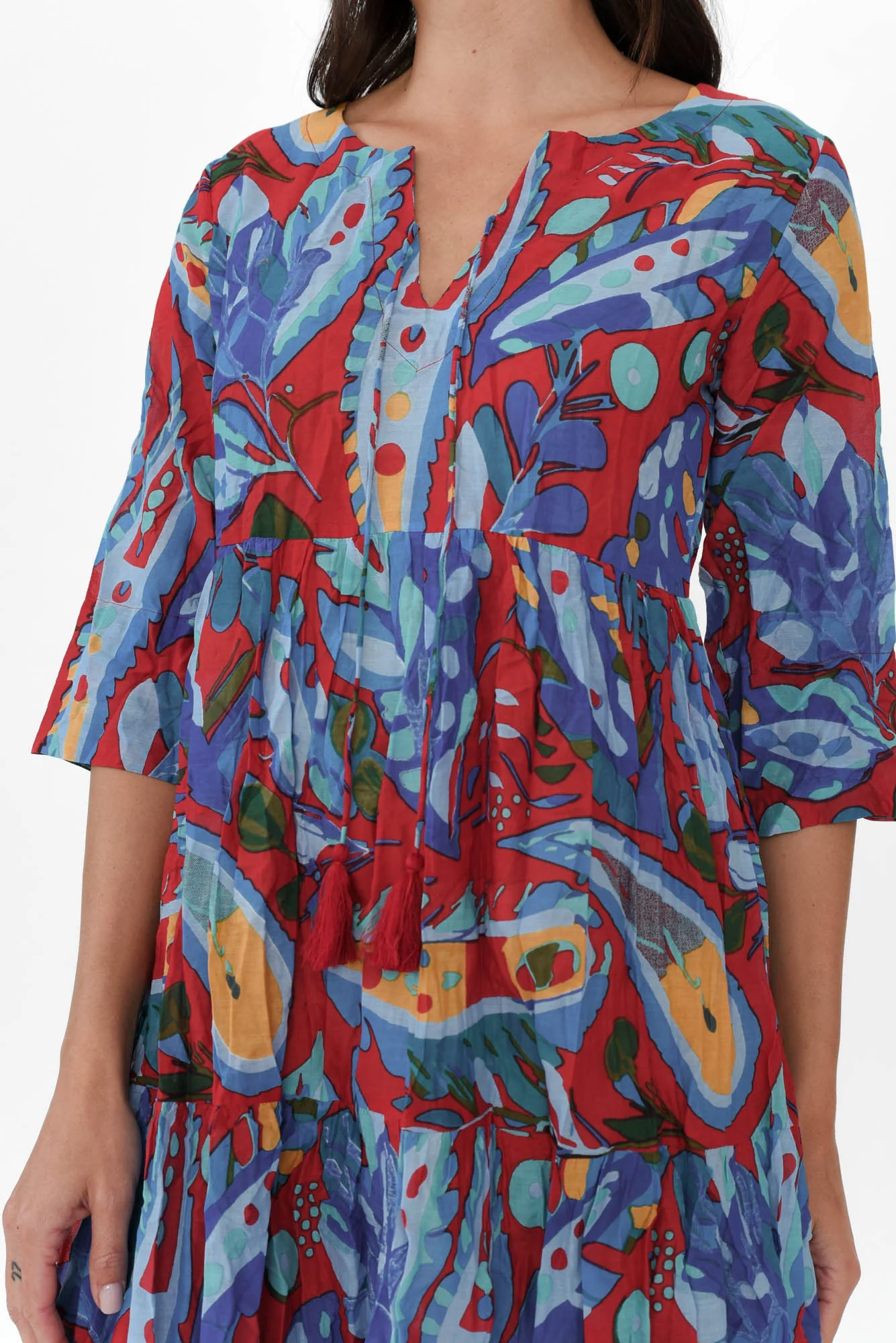 Milana Red Garden Crinkle Cotton Dress