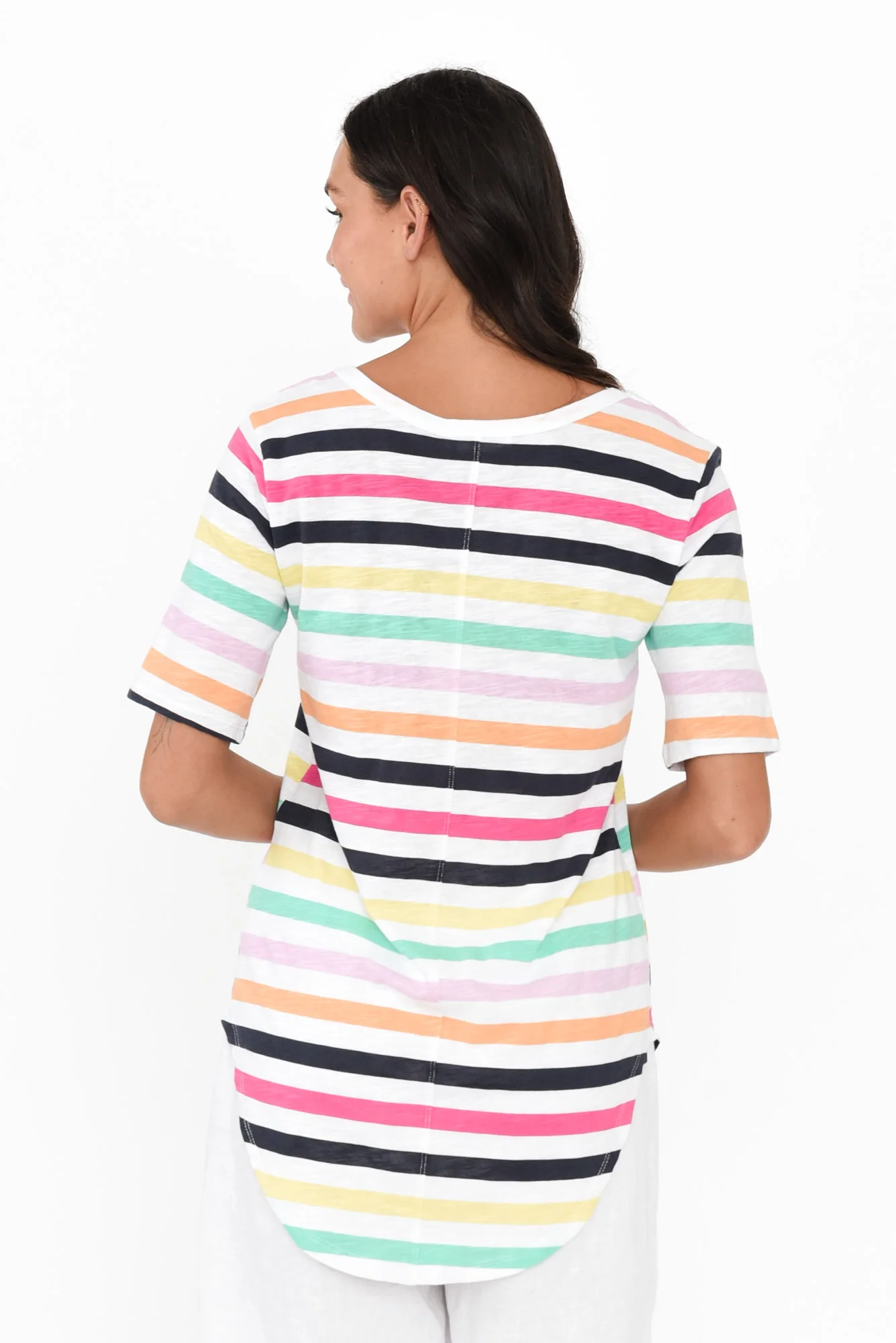 Ariana Rainbow Stripe Cotton Tee