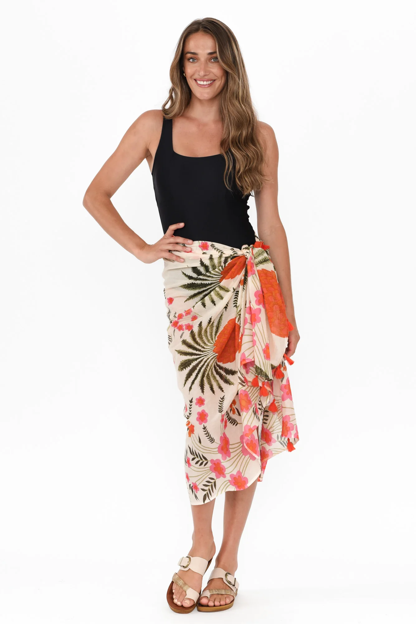 Stana Orange Tropical Cotton Sarong