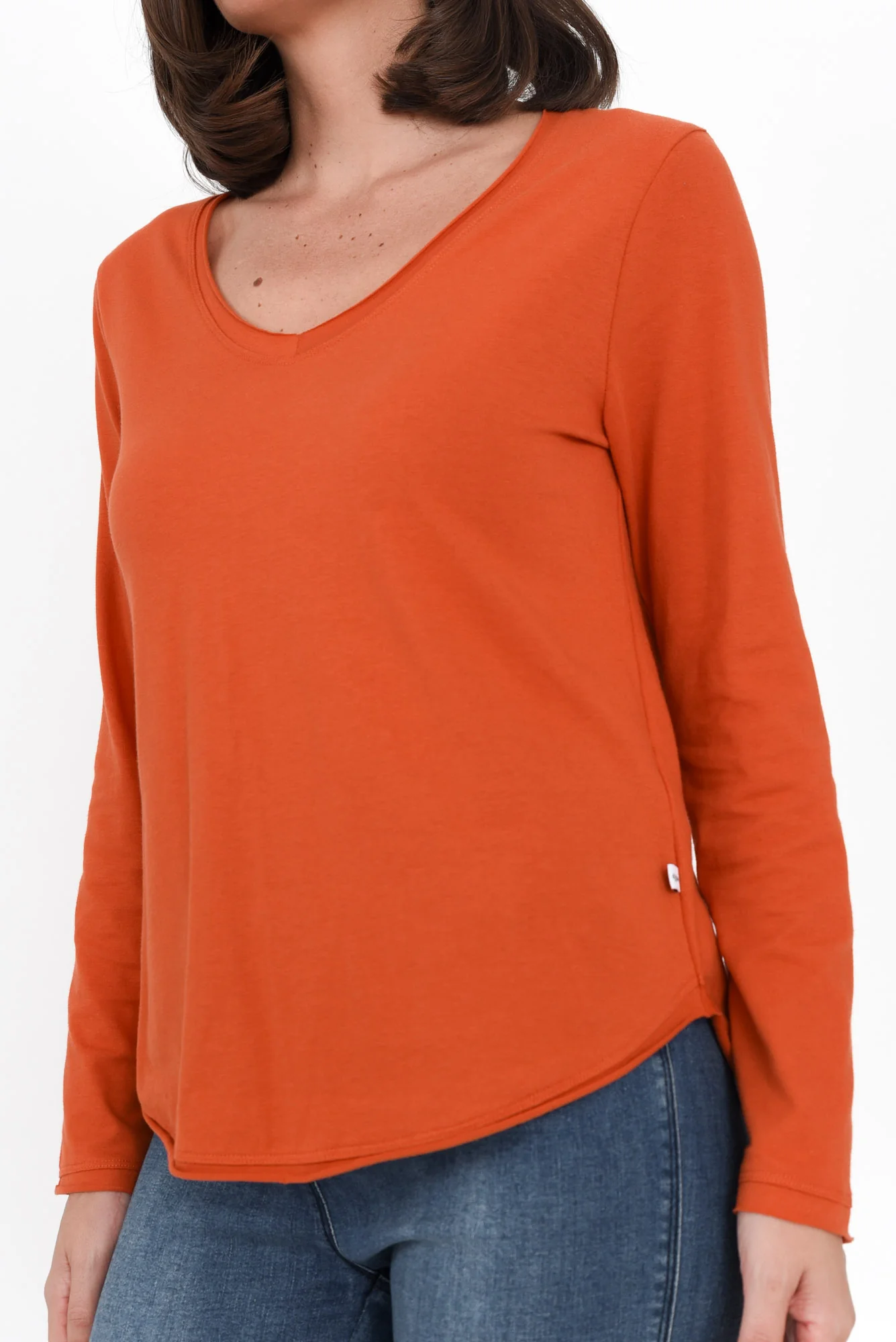 Suri Orange Cotton Long Sleeve Top