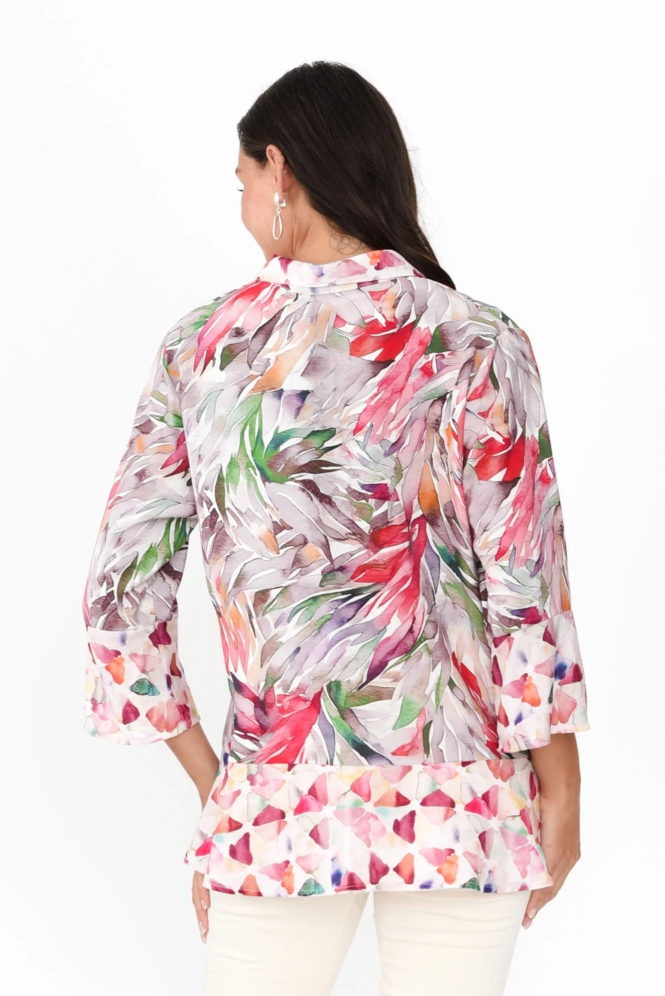 Vesta Pink Abstract Cotton Linen Shirt