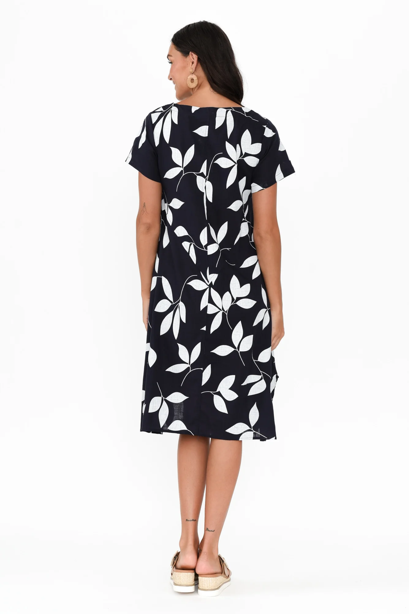 Bryant Navy Leaf Linen Cotton Dress