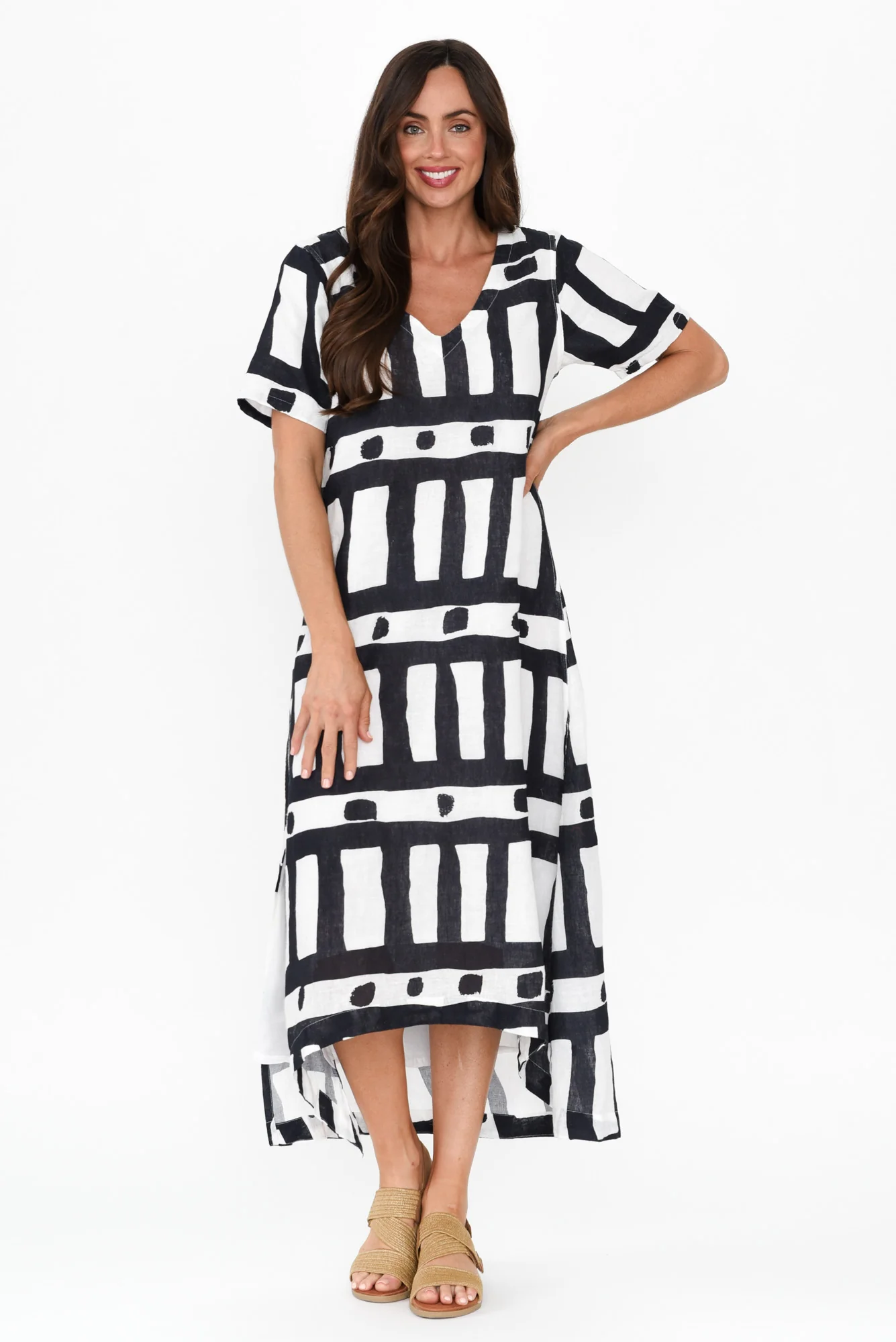 Posie Navy Geo Linen Tee Dress