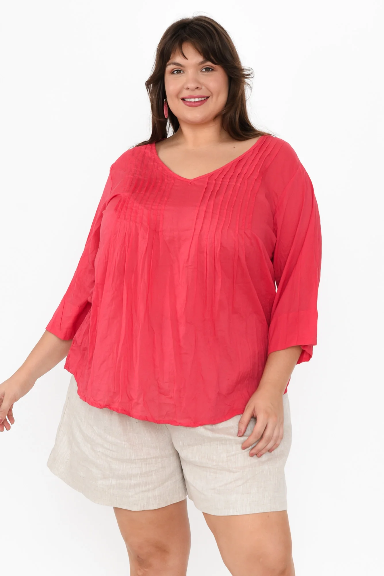 Fia Cherry Sleeved Crinkle Cotton Top