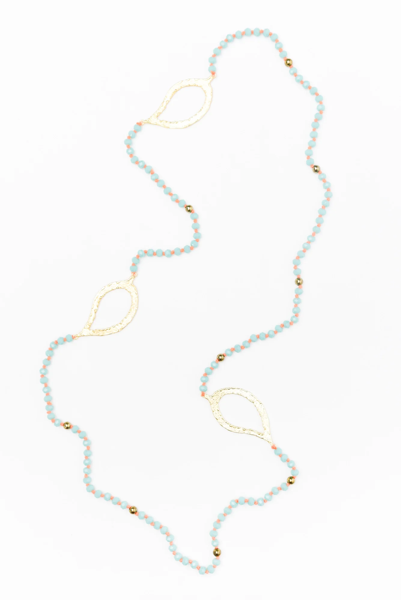 Zaire Aqua Beaded Leaf Necklace
