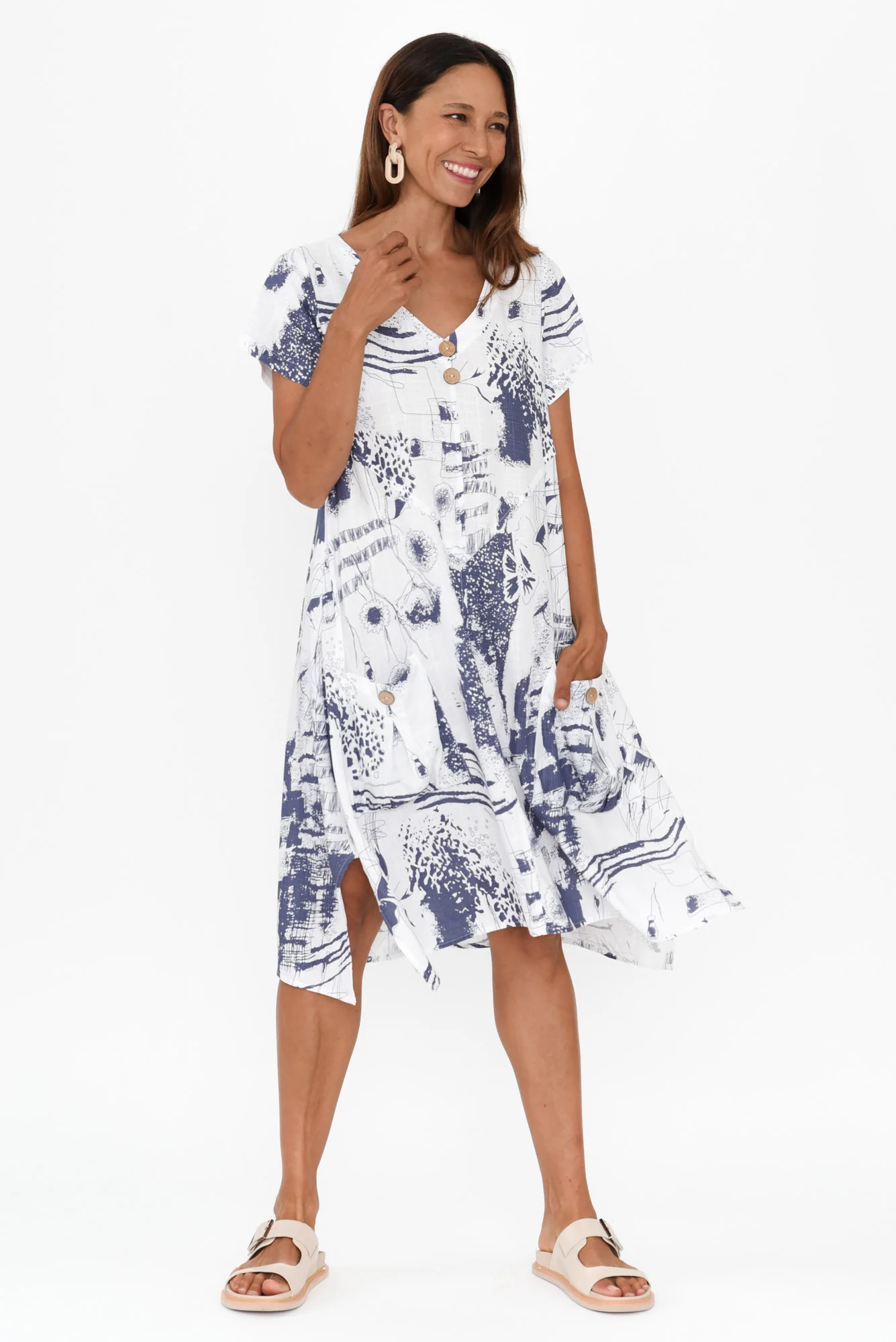 Bryant Blue Abstract Linen Cotton Dress