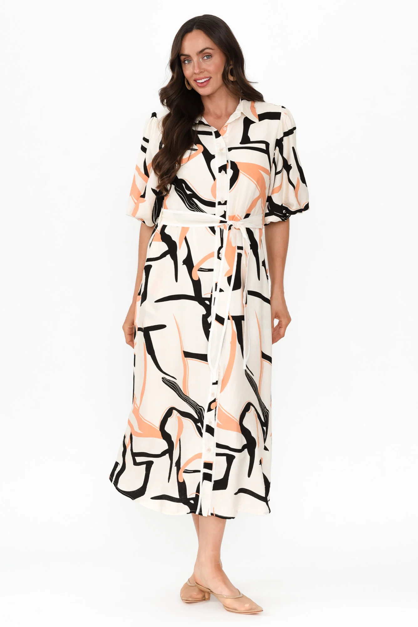 Bimini Cream Geo Cotton Blend Dress