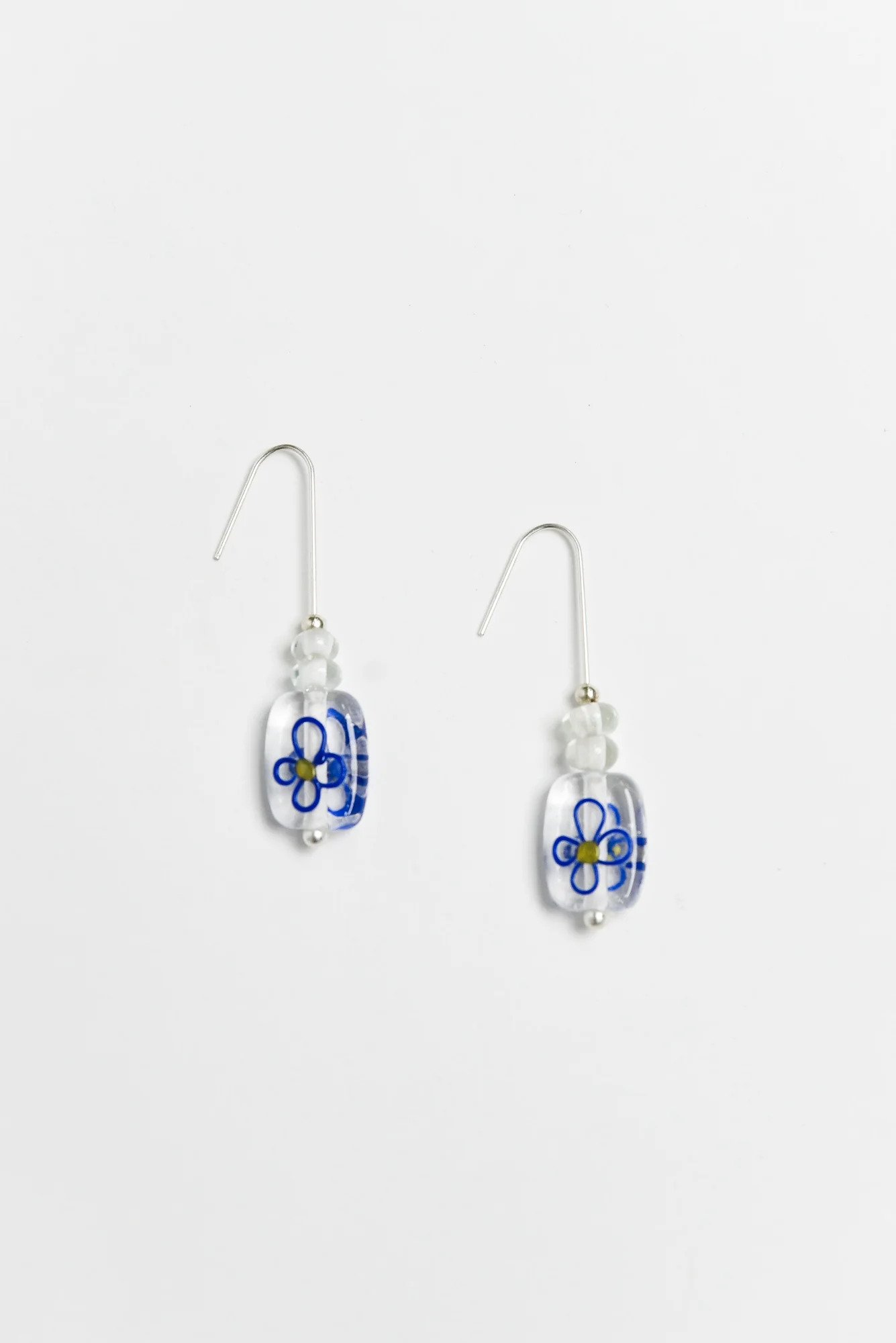 Celia Blue Flower Glass Hook Earrings