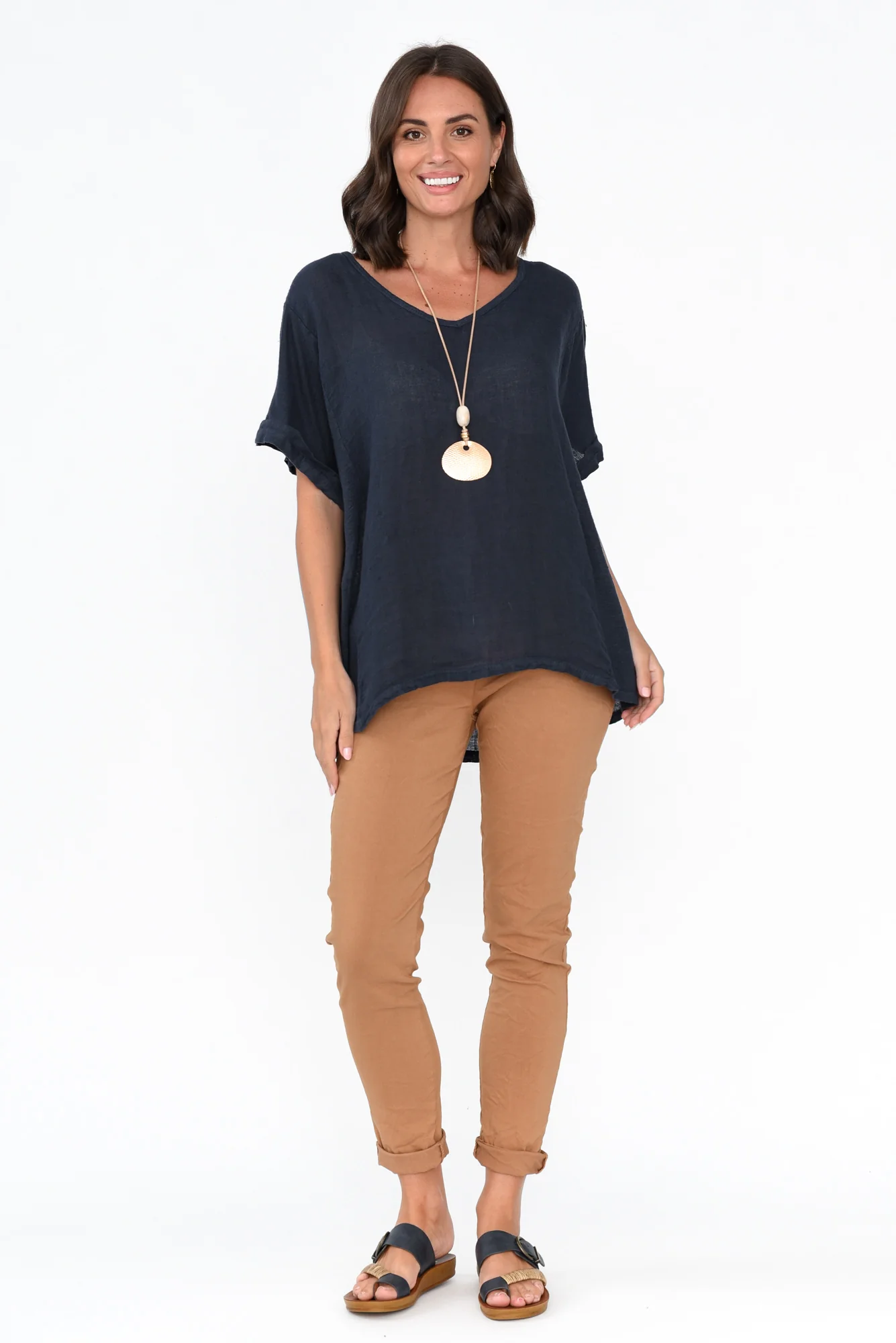 Oversized Anna Navy Linen Tee