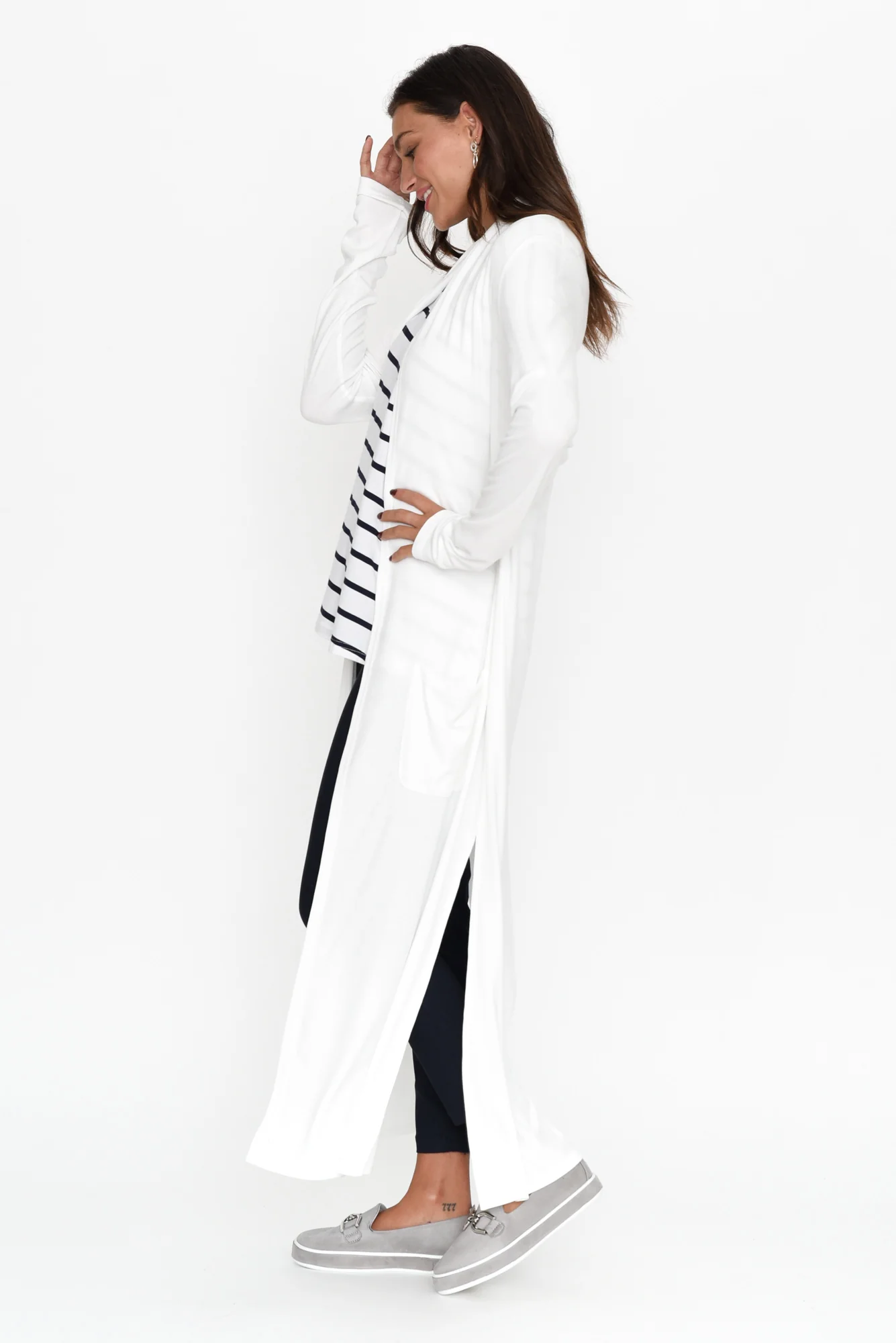 Farren Cream Bamboo Ribbed Pocket Cardigan