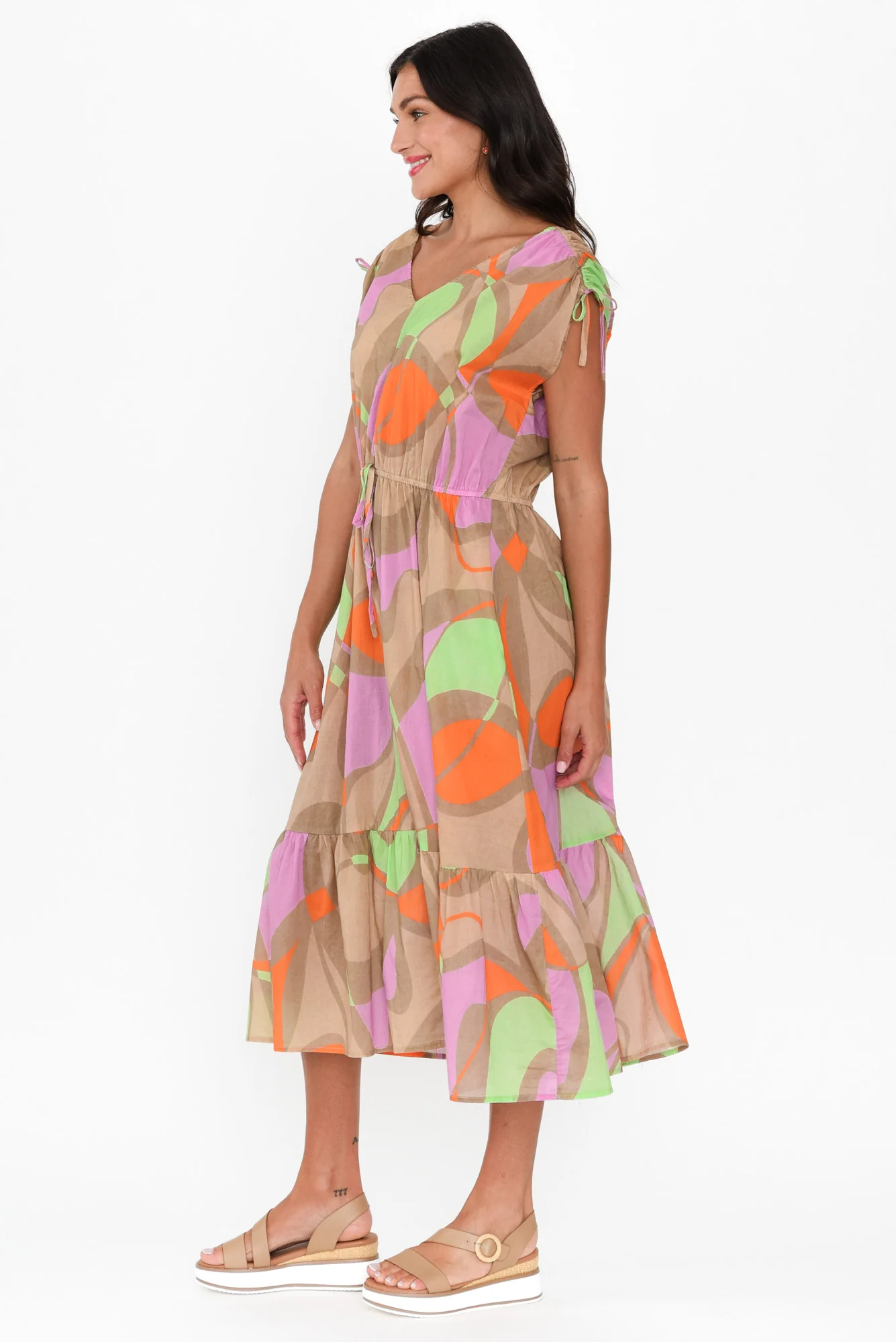 Grazia Purple Abstract Cotton Tie Dress