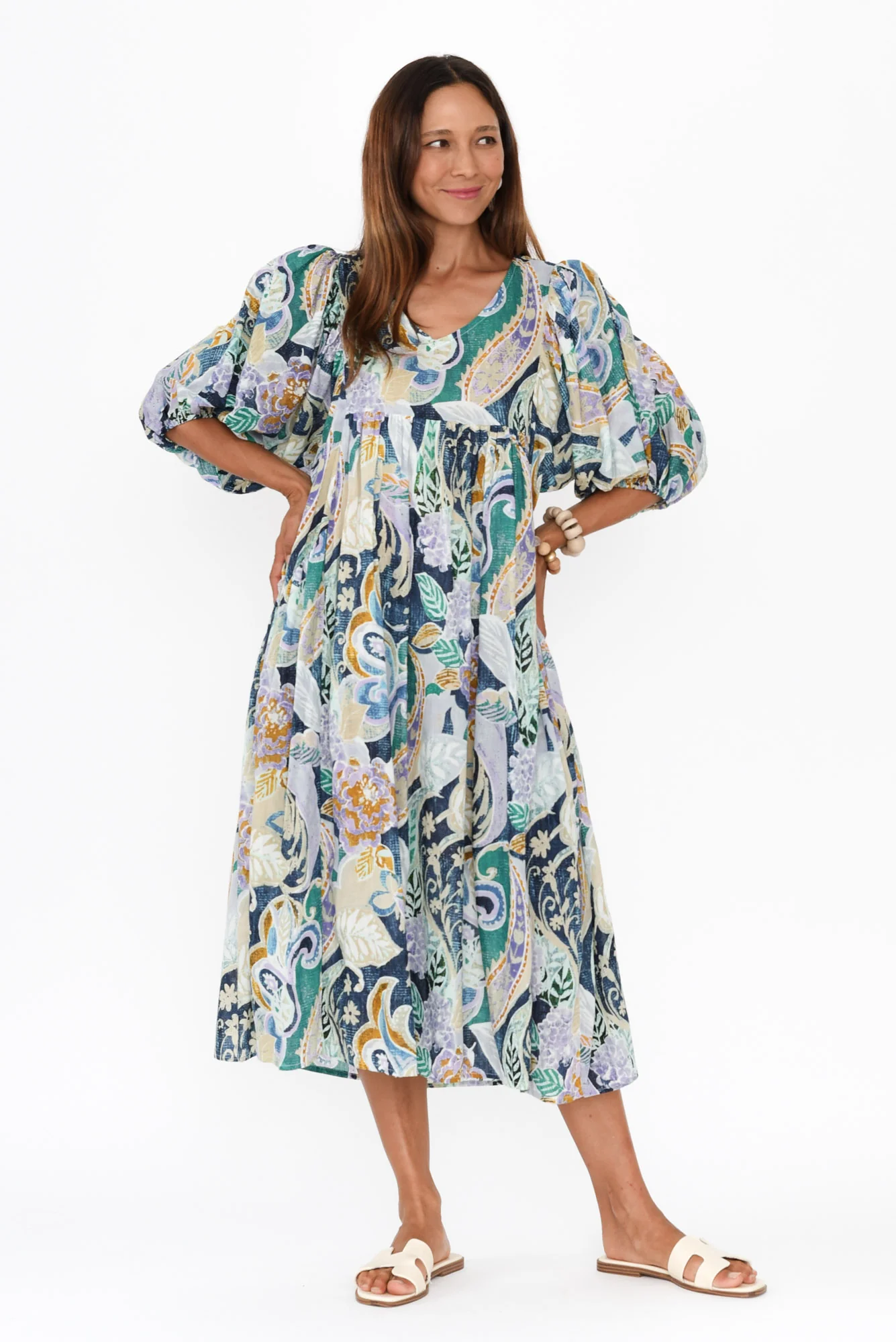 Amalia Blue Paisley Cotton Dress