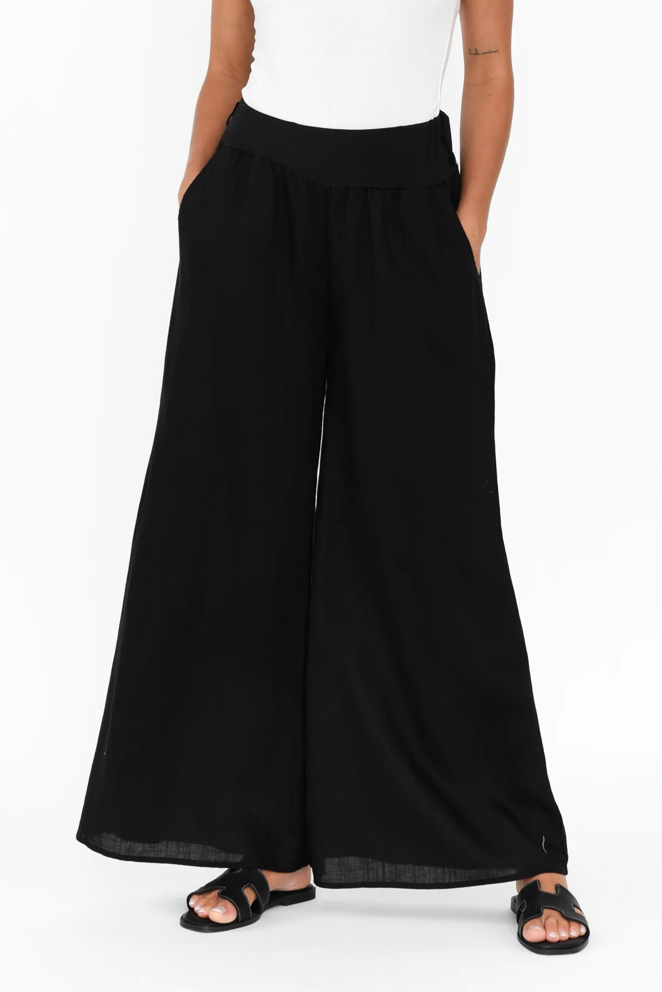 Emeline Black Linen Blend Pants