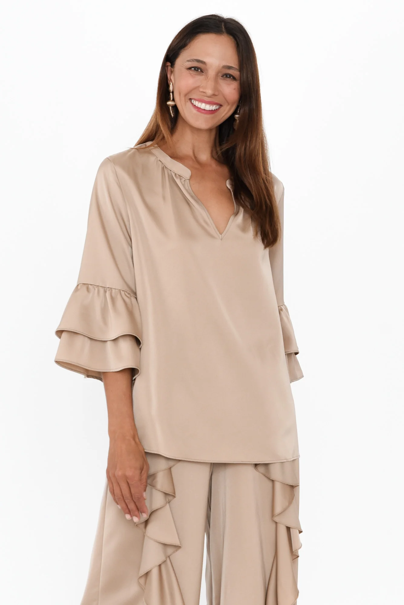 Dancer Taupe Frill Top
