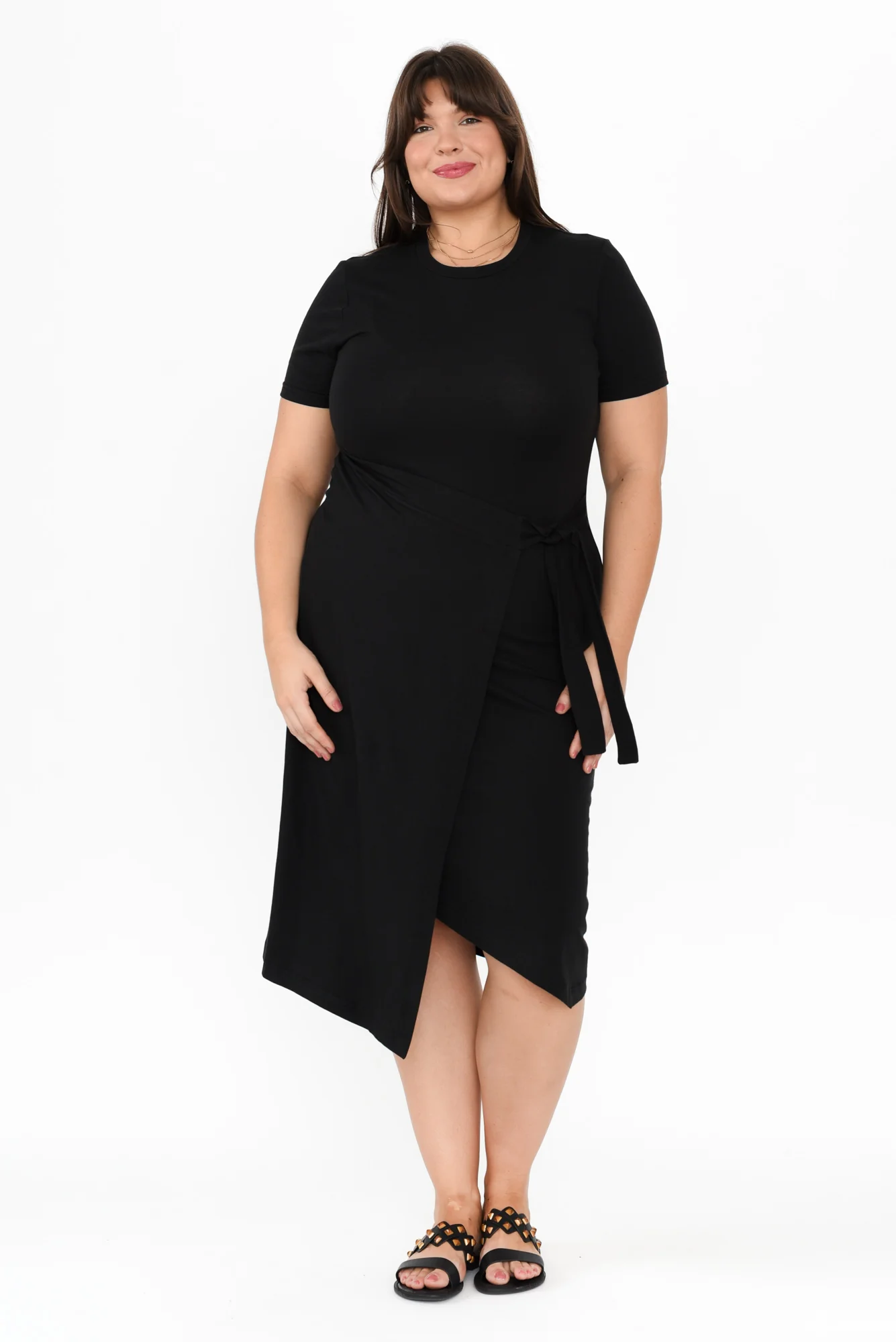 Georgie Black Wrap Cotton Tee Dress