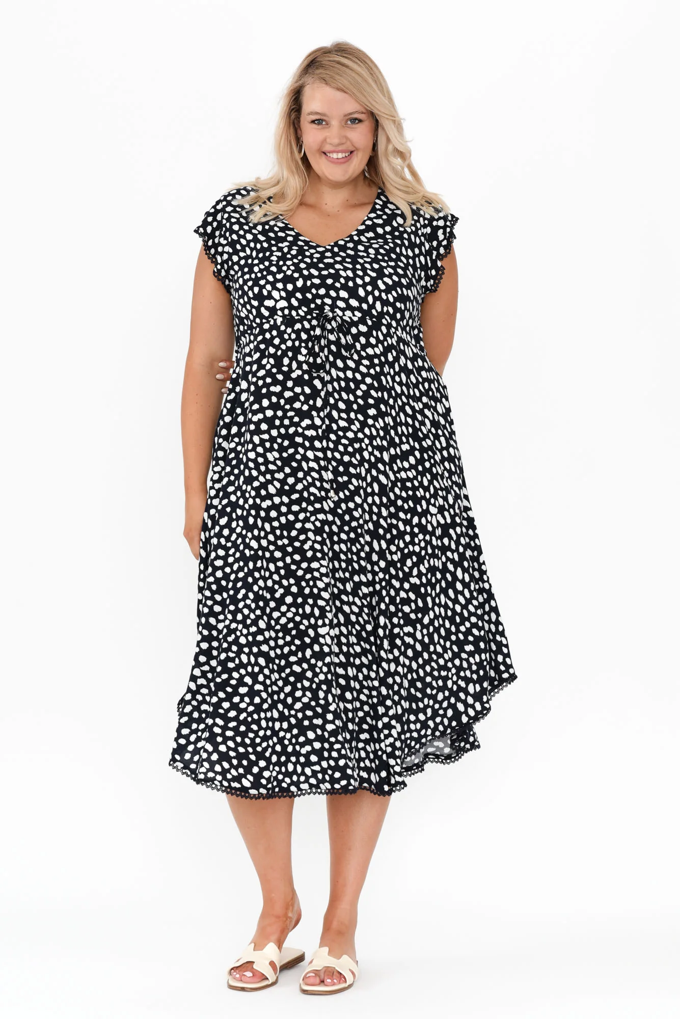 Libby Navy Spot Midi Dress