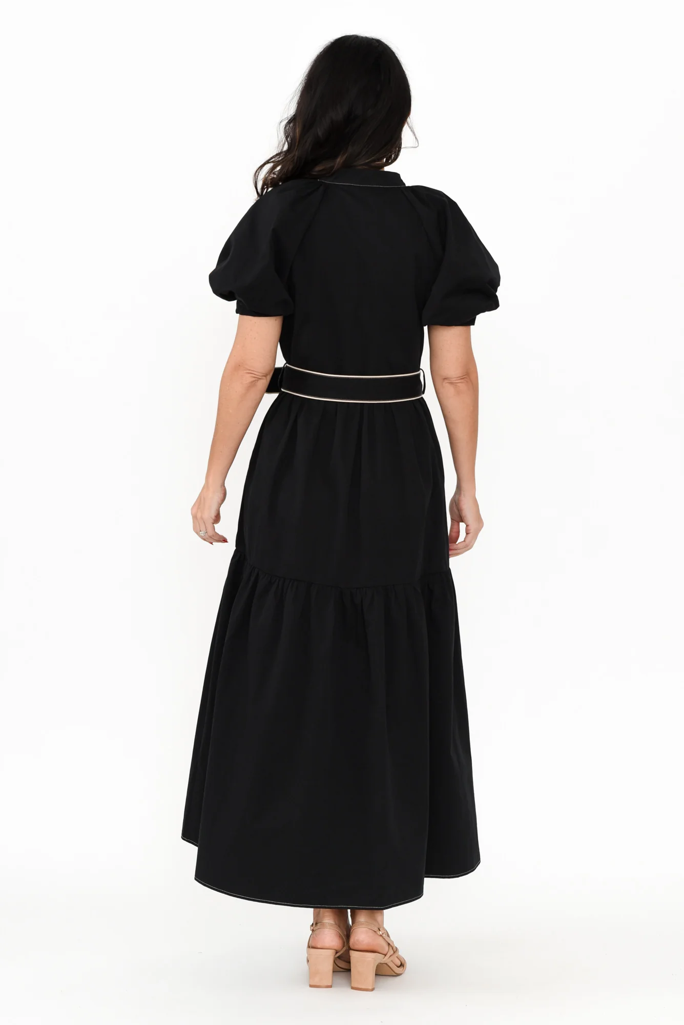 Amour Black Cotton Belted Dress