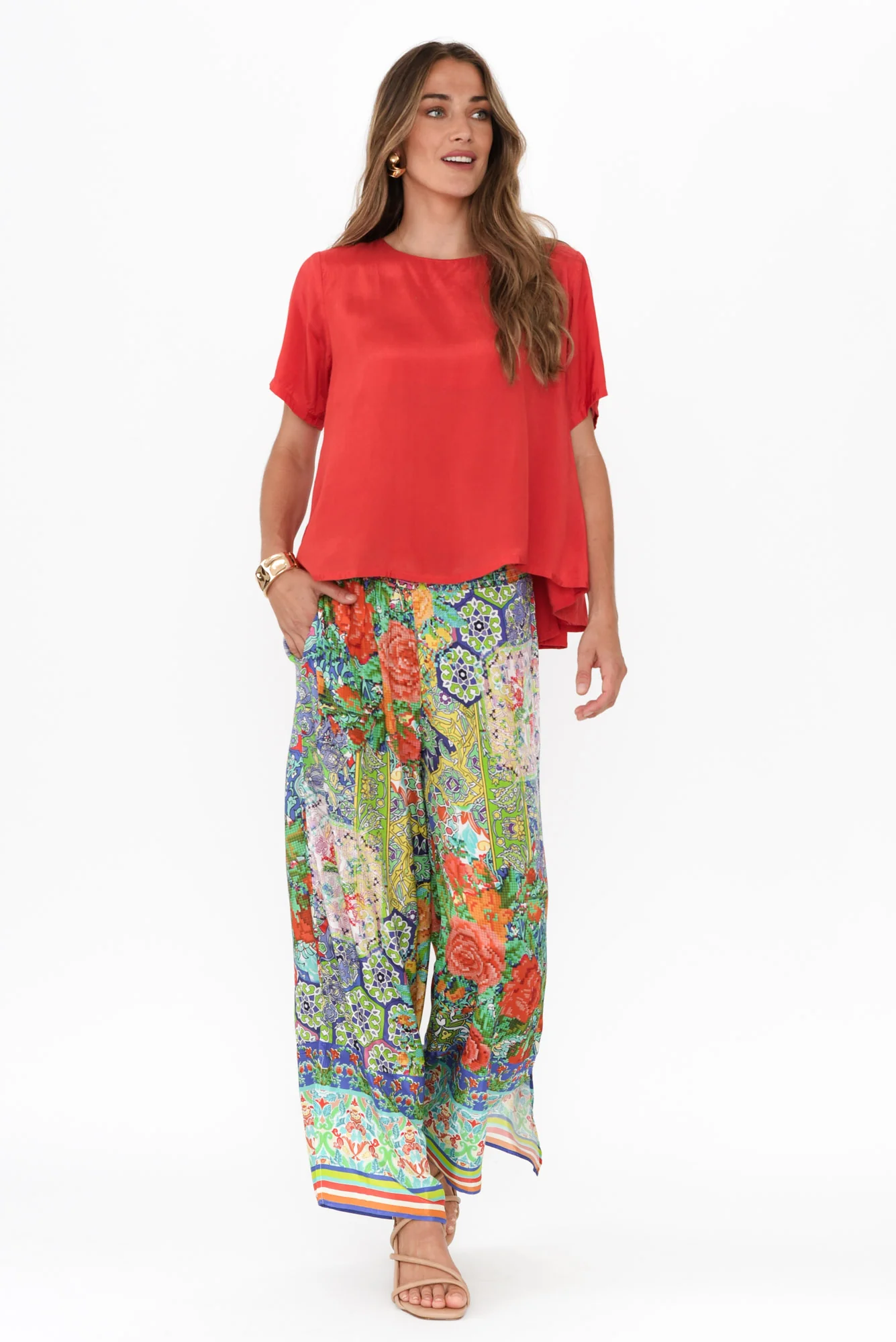 Tulki Green Mosaic Wide Leg Pants