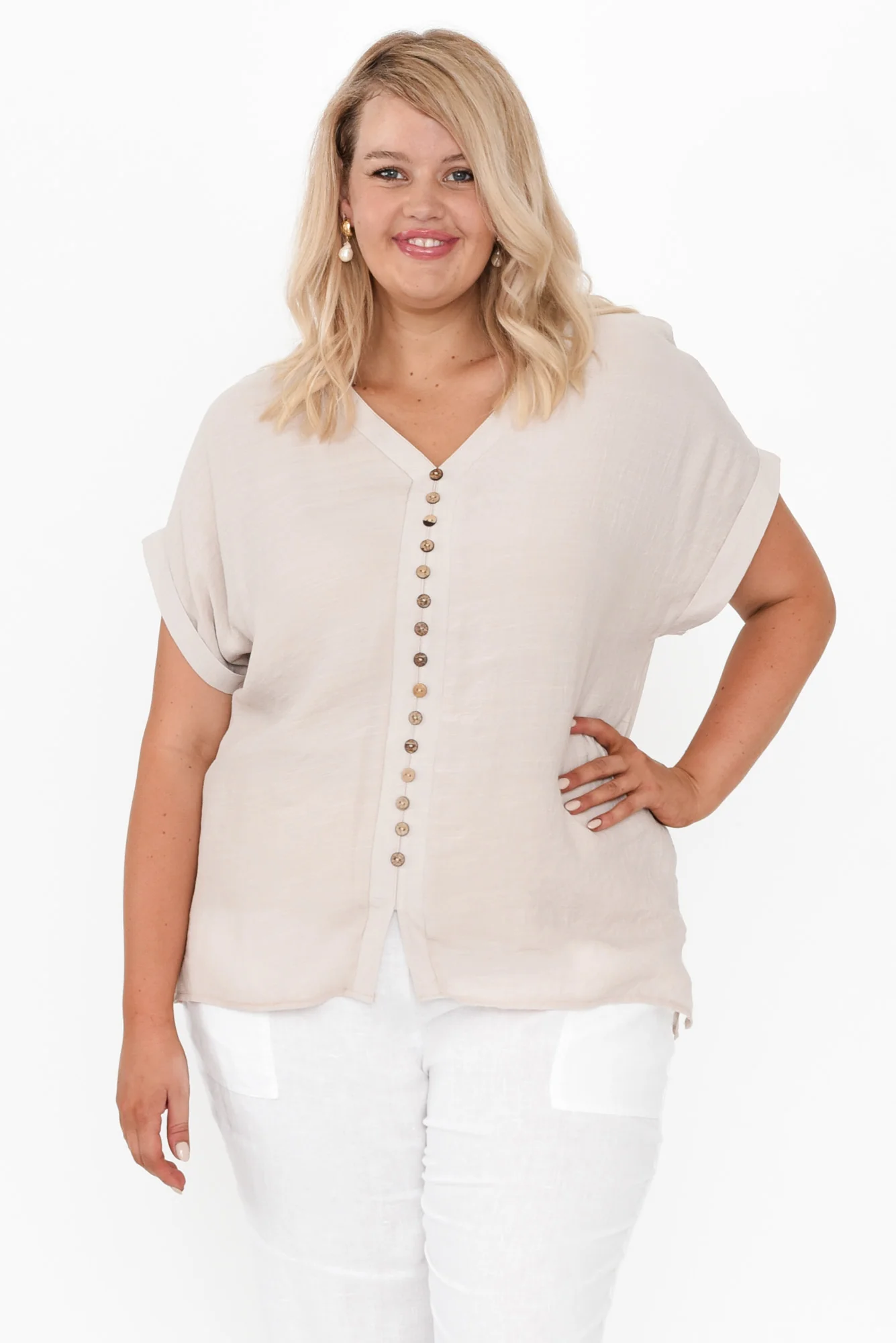 Miray Beige Button Top